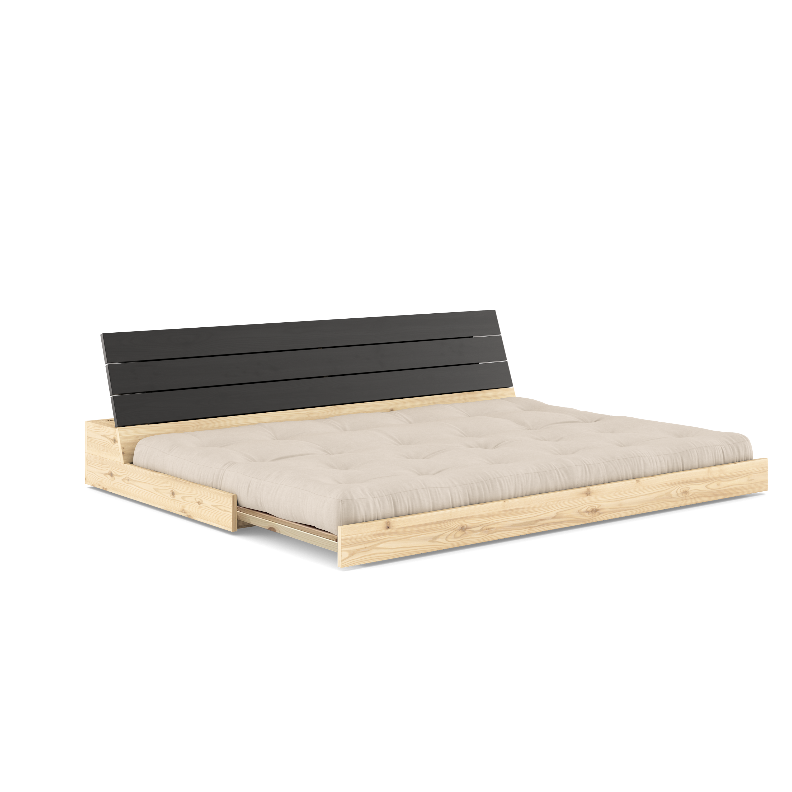 BASE BLACK NIGHT LACQUERED W. 5-LAYER MIXED MATTRESS BEIGE