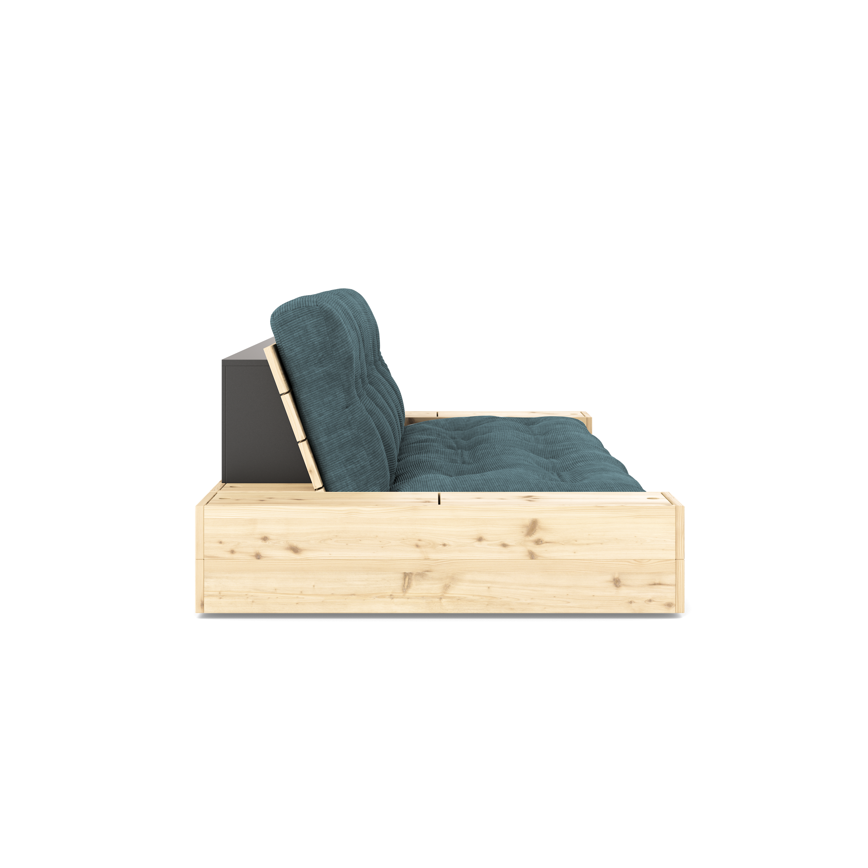 BASE CLEAR LACQUERED W. 2 SIDEBOXES CLEAR W. 5-LAYER MIXED MATTRESS PALE BLUE