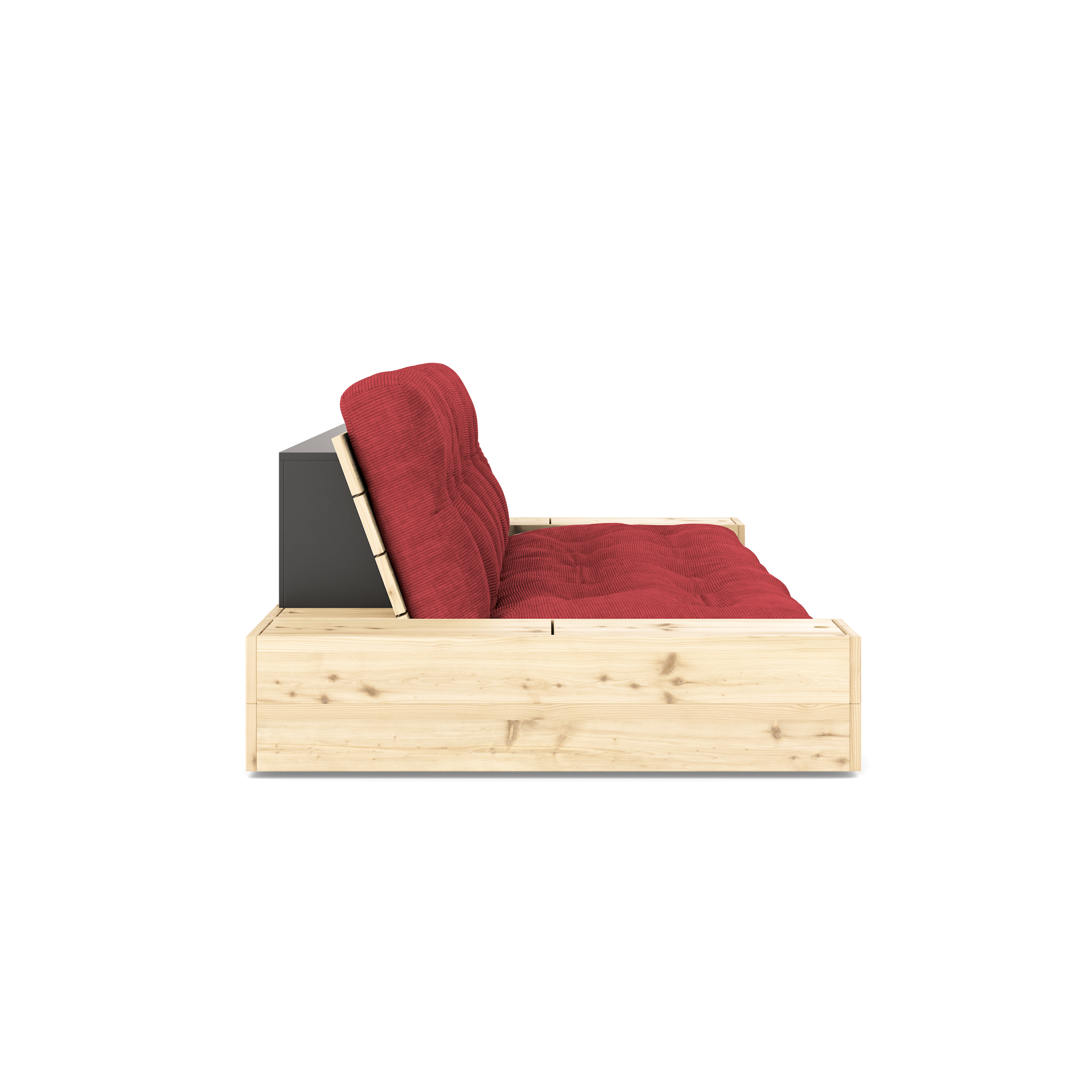 BASE CLEAR LACQUERED W. 2 SIDEBOXES CLEAR W. 5-LAYER MIXED MATTRESS RUBY RED