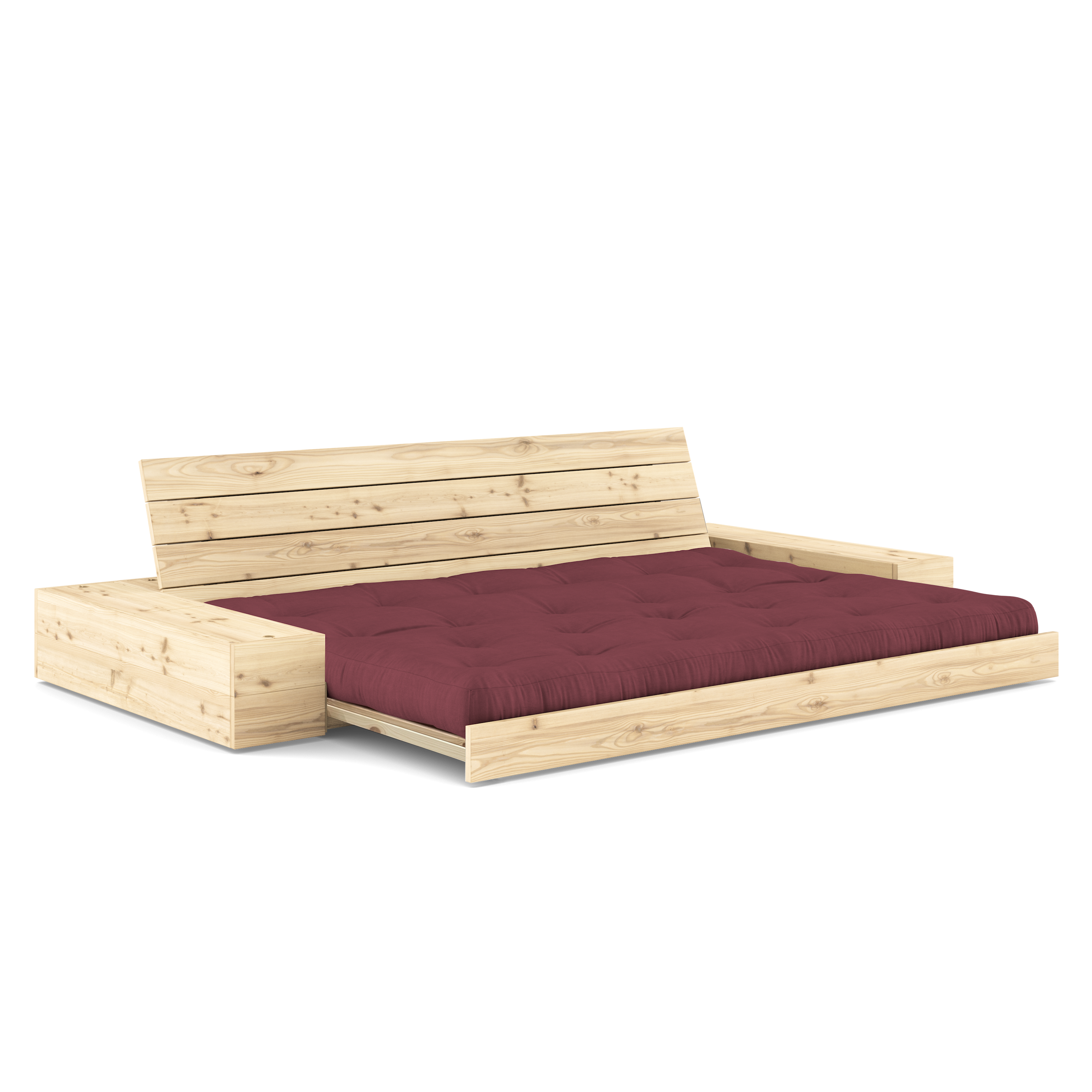 BASE CLEAR LACQUERED W. 2 SIDEBOXES CLEAR W. 5-LAYER MIXED MATTRESS BORDEAUX
