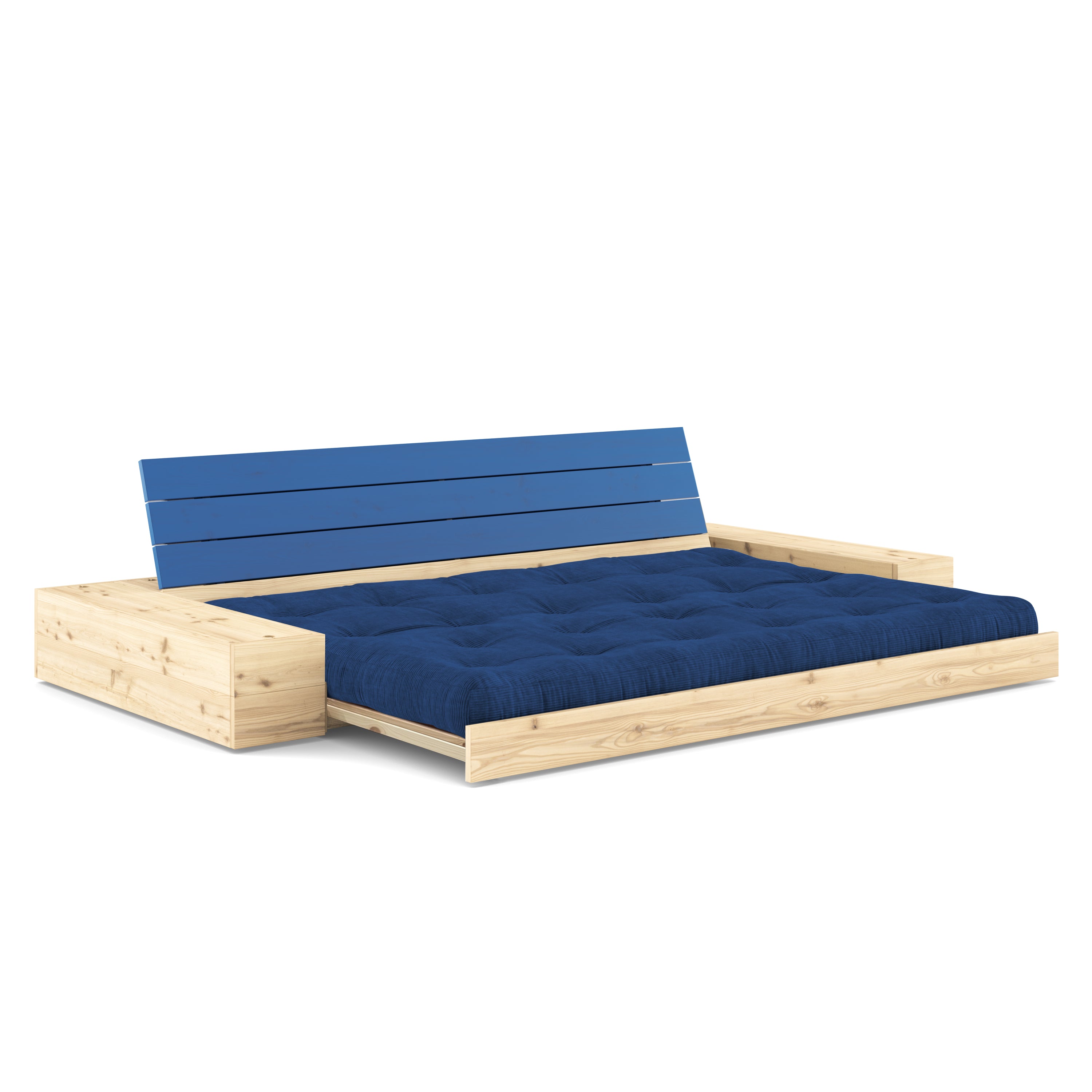 BASE COBALT BLUE LACQUERED W. 2 SIDEBOXES CLEAR W. 5-LAYER MIXED MATTRESS ROYAL BLUE