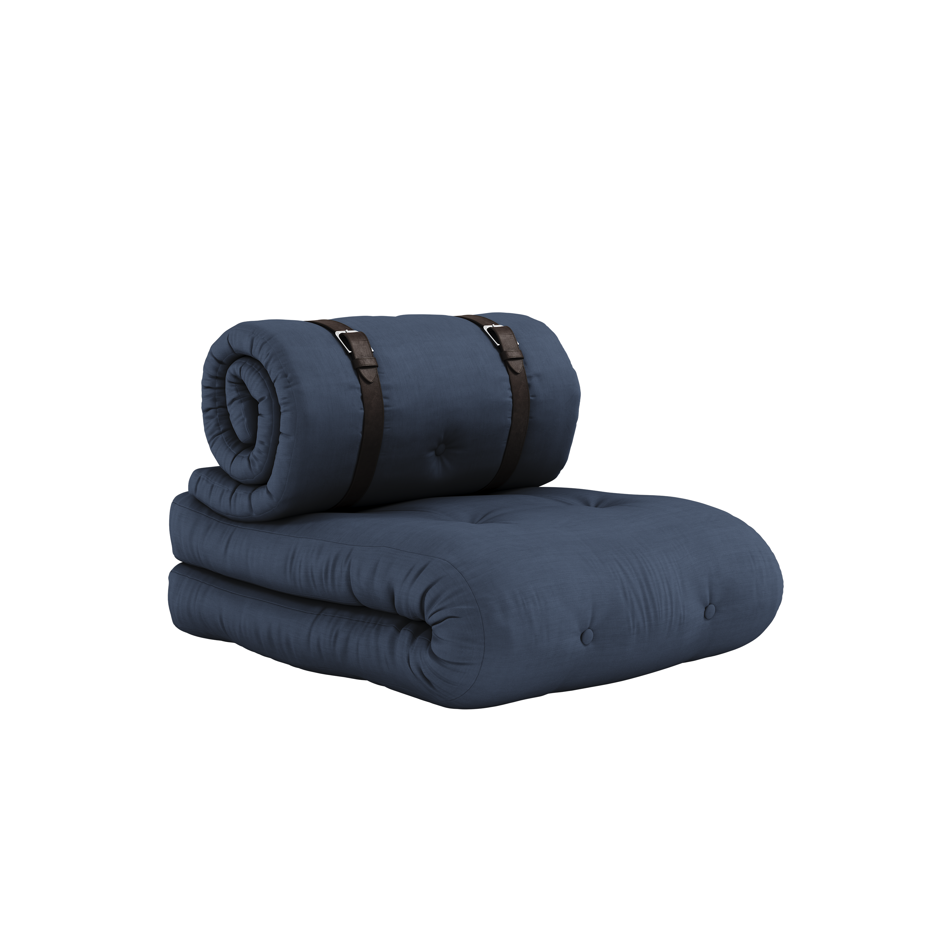 BUCKLE-UP CHAIR NAVY W. 2 BROWN LEATHER BELTS