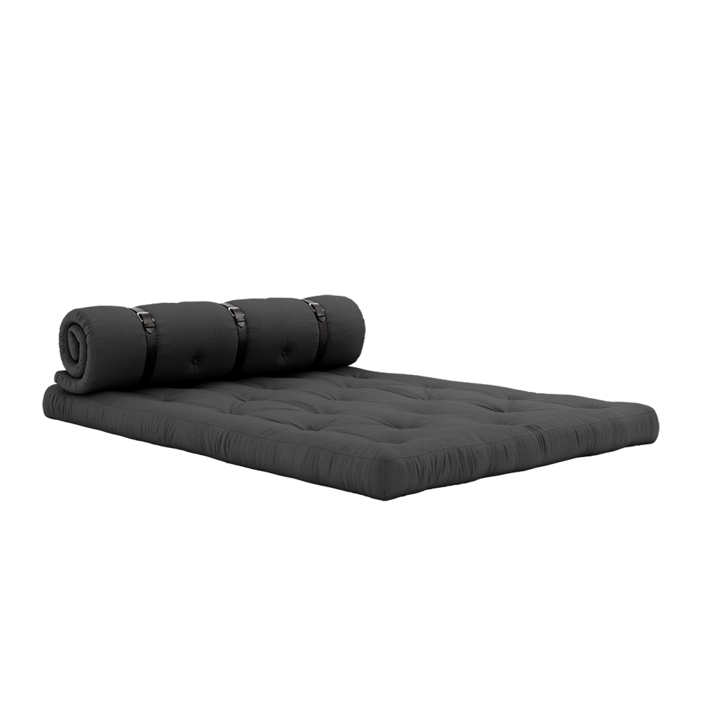 BUCKLE-UP SOFA DARK GREY W. 3 BROWN LEATHER BELTS