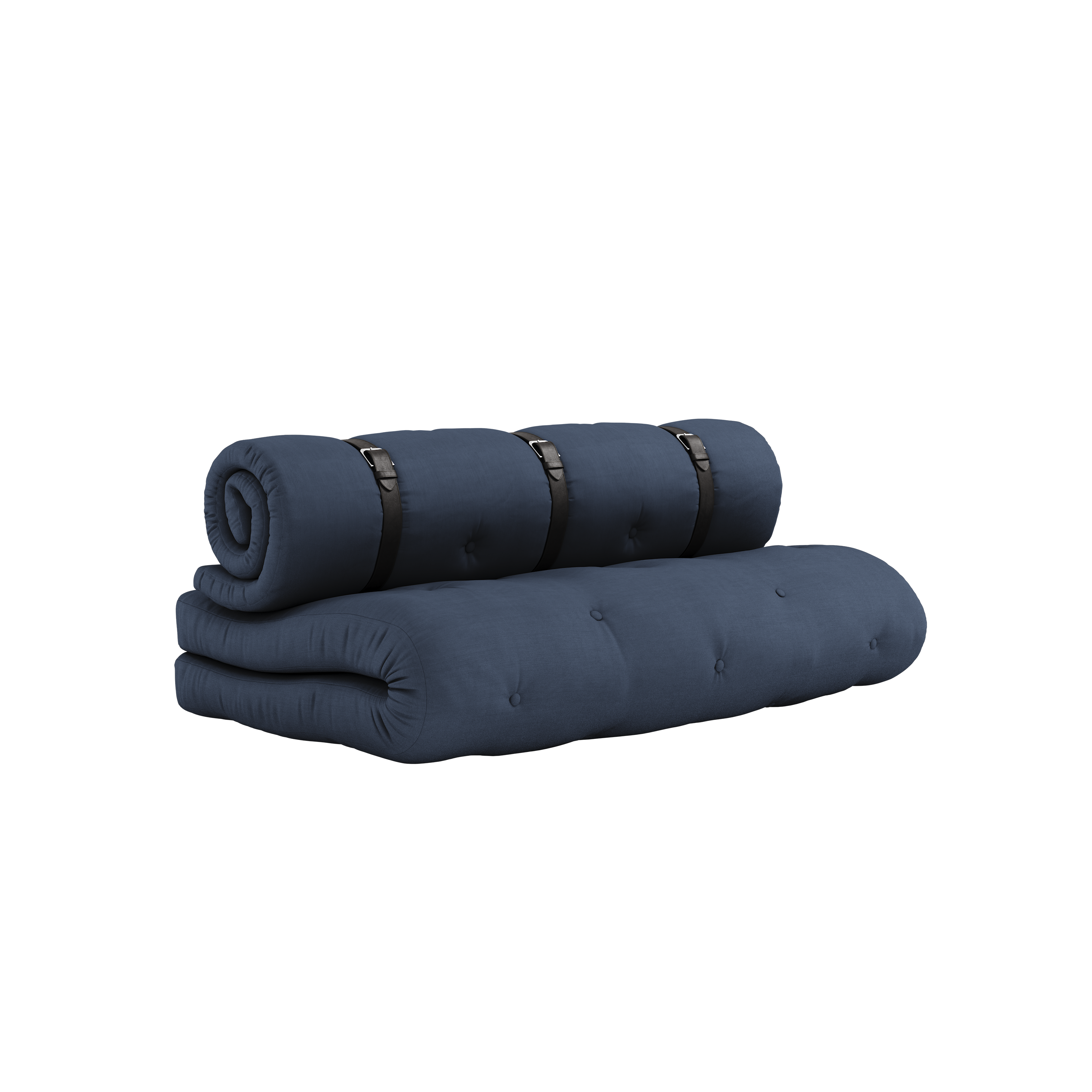 BUCKLE-UP SOFA NAVY W. 3 BROWN LEATHER BELTS