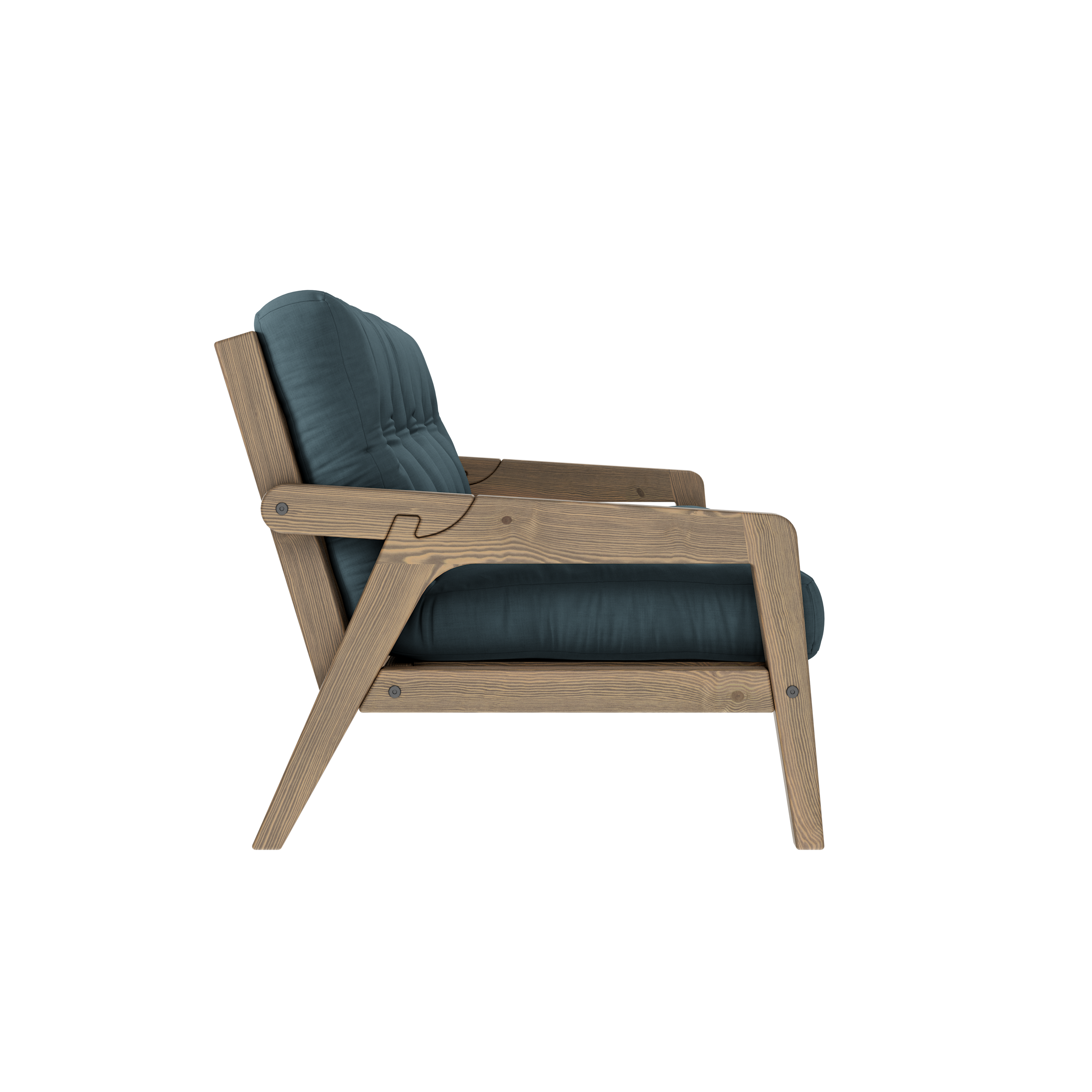 GRAB CAROB BROWN LACQUERED W. 5-LAYER MIXED MATTRESS PETROL BLUE