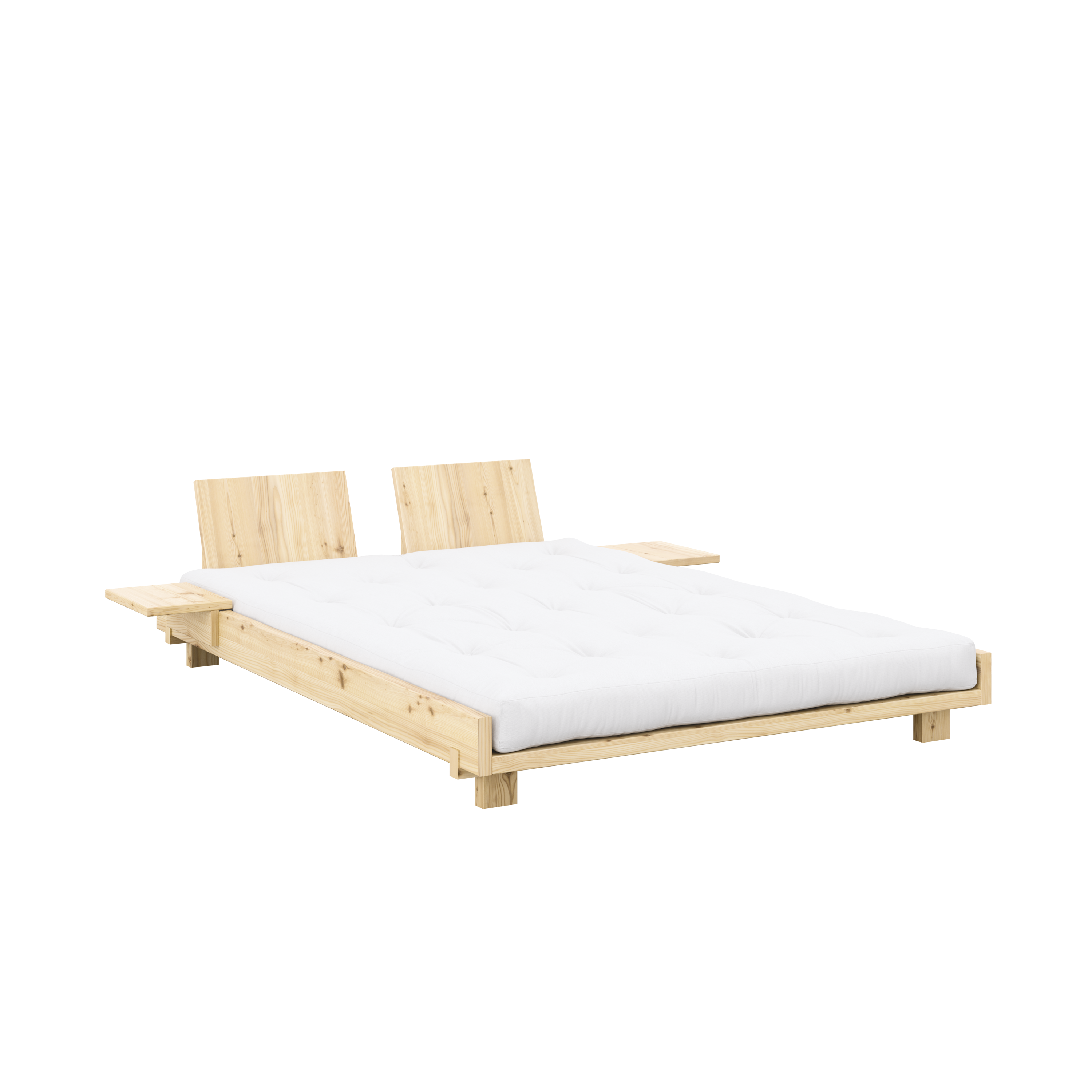 SOCIAL BED CLEAR LACQUERED 140 X 200 W. 2 PCS BACK RESTS AND 2 PCS SIDE TABLES