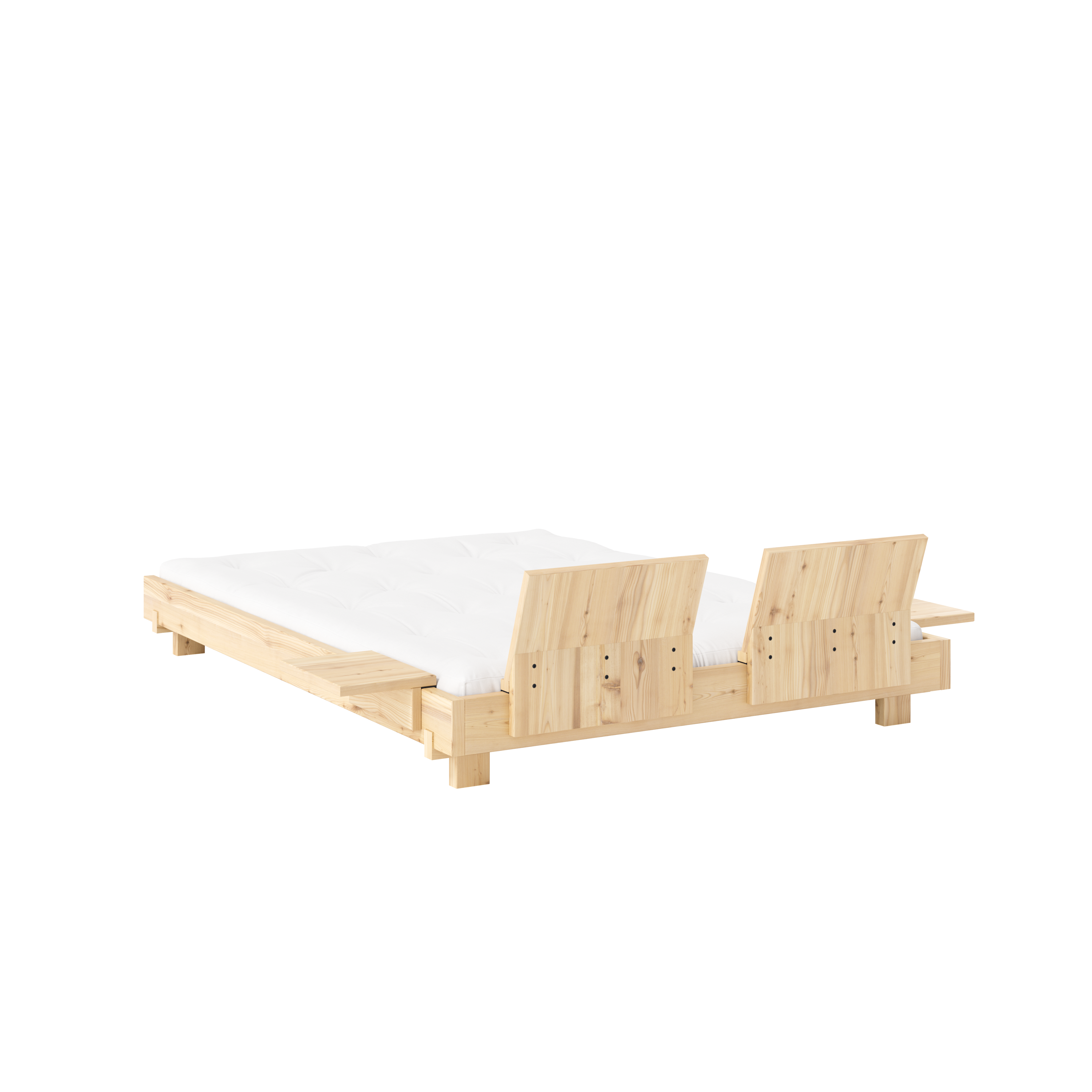 SOCIAL BED CLEAR LACQUERED 140 X 200 W. 2 PCS BACK RESTS AND 2 PCS SIDE TABLES