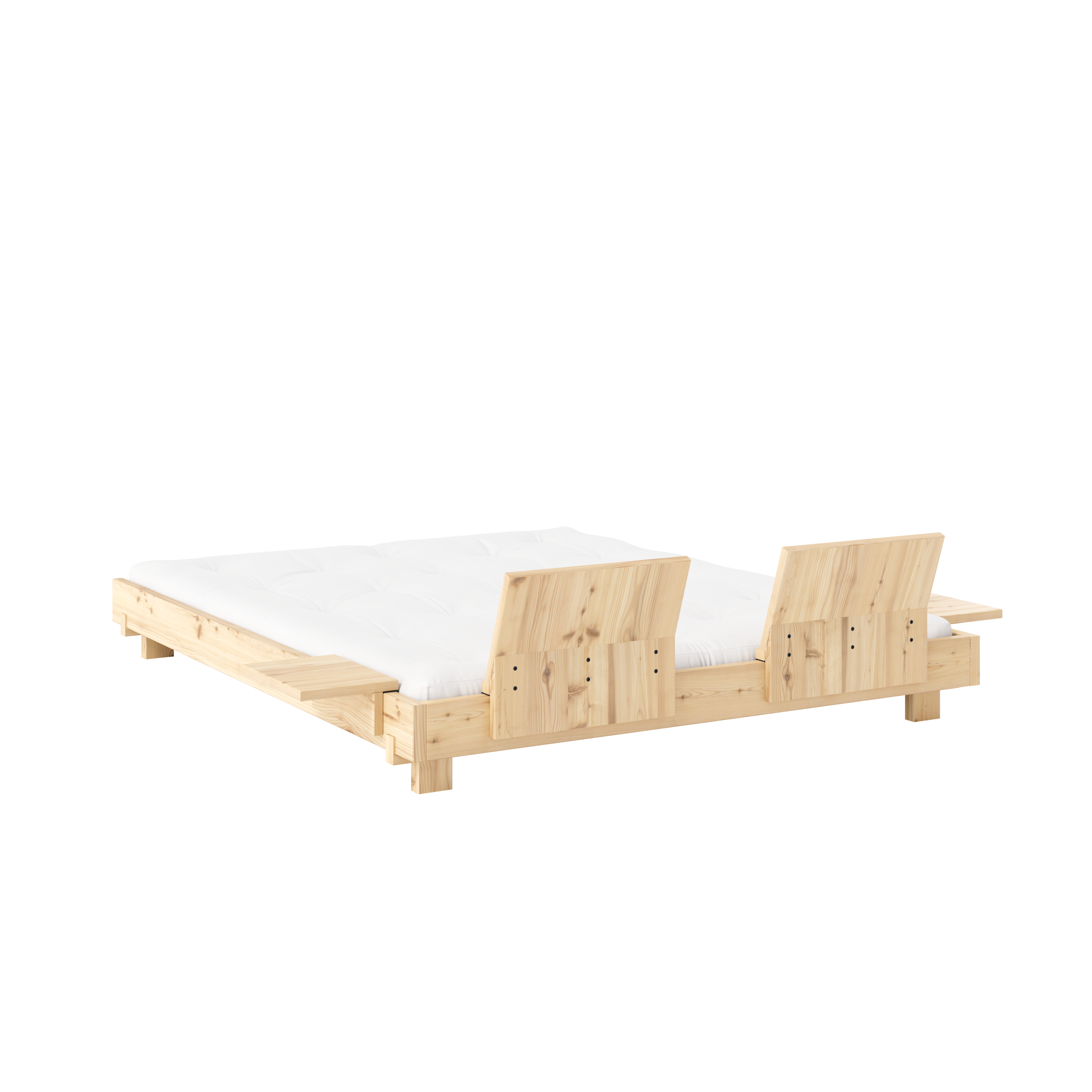 SOCIAL BED CLEAR LACQUERED 160 X 200 W. 2 PCS BACK RESTS AND 2 PCS SIDE TABLES