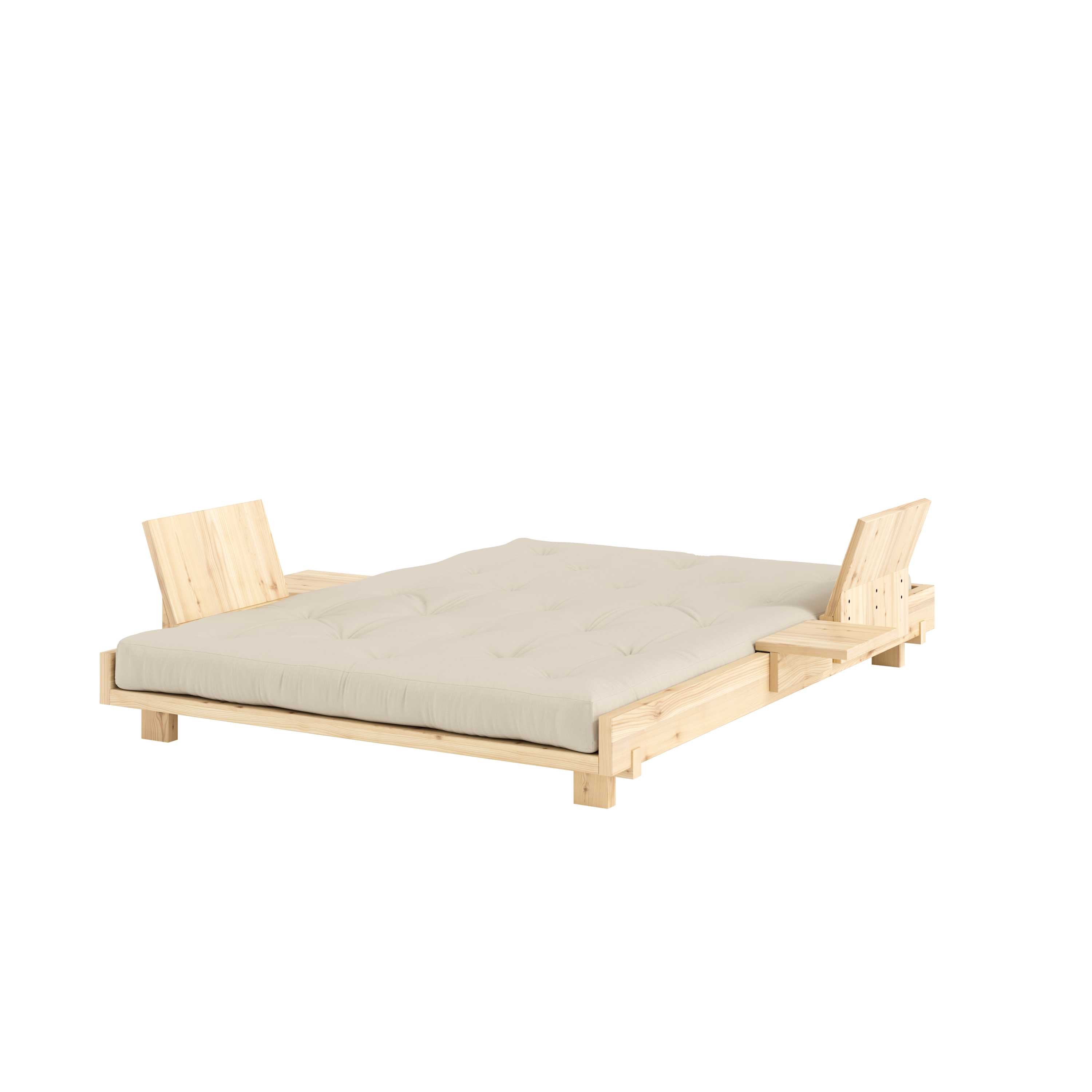 SOCIAL SOFA BED CLEAR LAC 140 X 200 W. 2 PCS BACK RESTS AND 2 PCS SIDE TABLES W. FRESH MATTRESS BEIGE