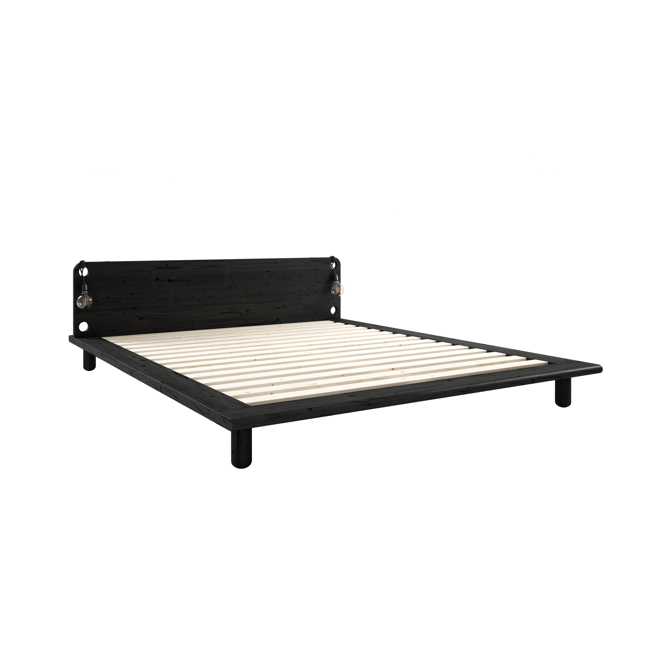 PEEK BED BLACK LACQUERED 140 X 200 W. 2 BED LAMPS