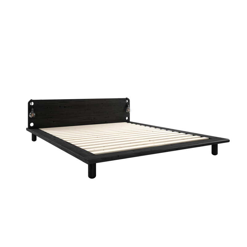 PEEK BED BLACK LACQUERED 140 X 200 W. 2 BED LAMPS