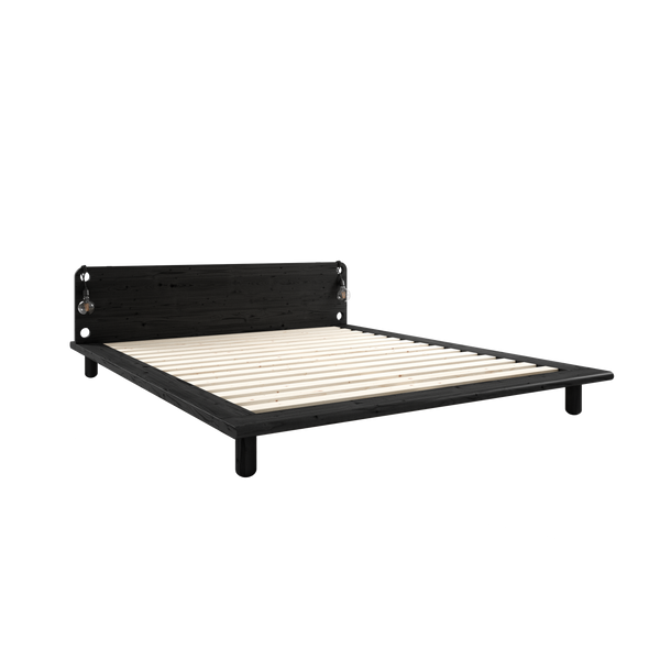 PEEK BED BLACK LACQUERED 140 X 200 W. 2 BED LAMPS