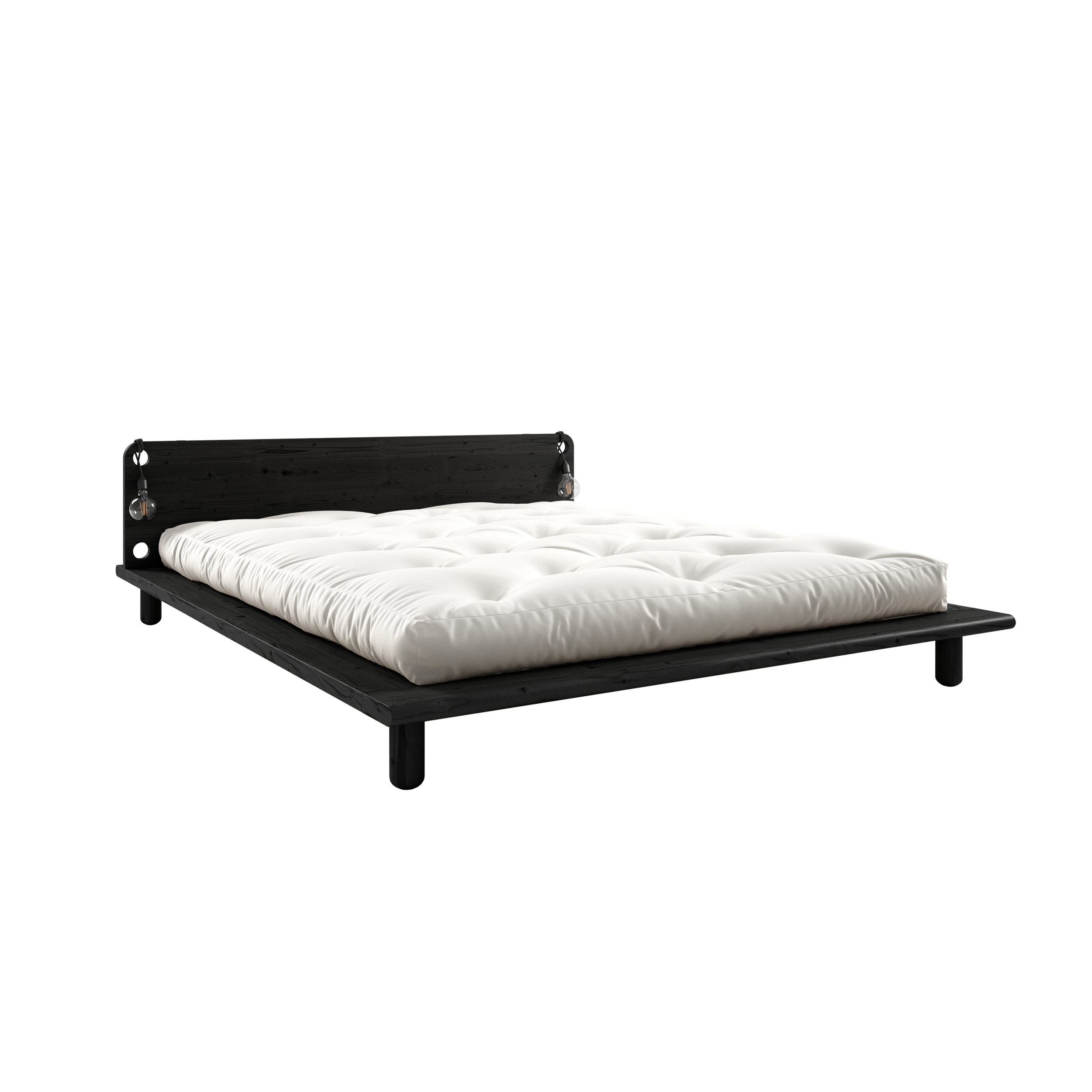 PEEK BED BLACK LACQUERED 140 X 200 W. 2 BED LAMPS
