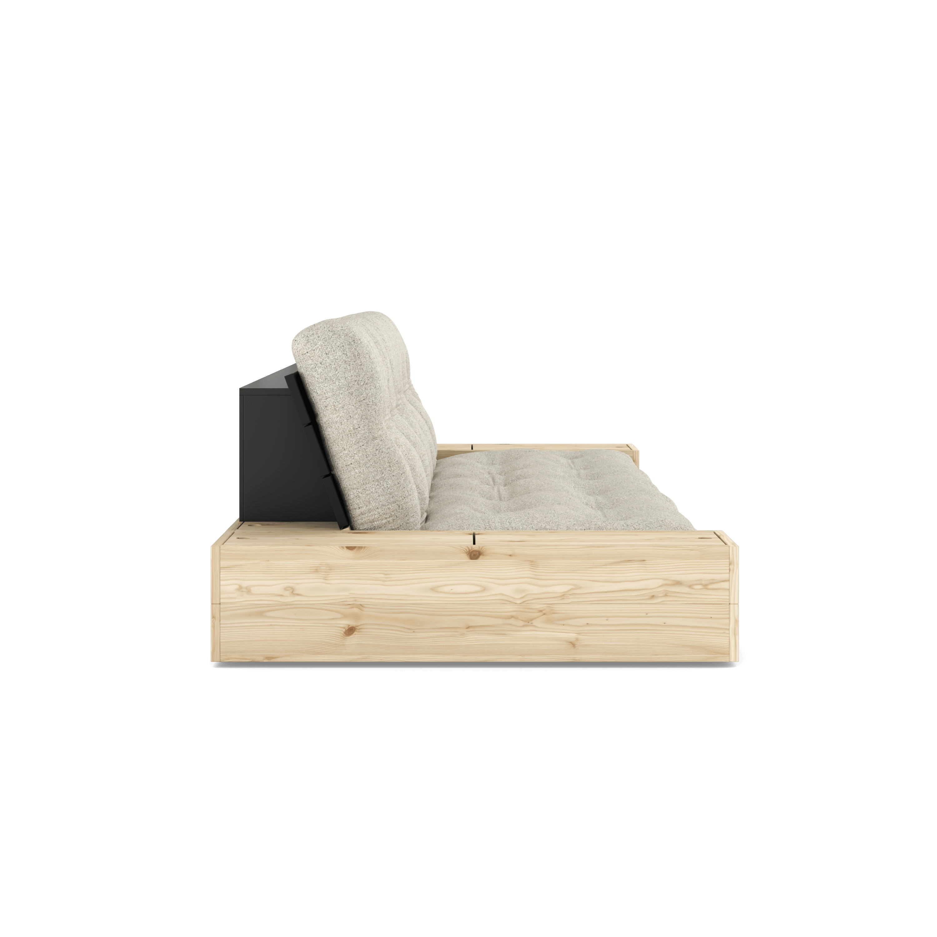 BASE BLACK NIGHT LACQUERED W. 2 SIDEBOXES CLEAR W. 5-LAYER MIXED MATTRESS SOFT CHALK