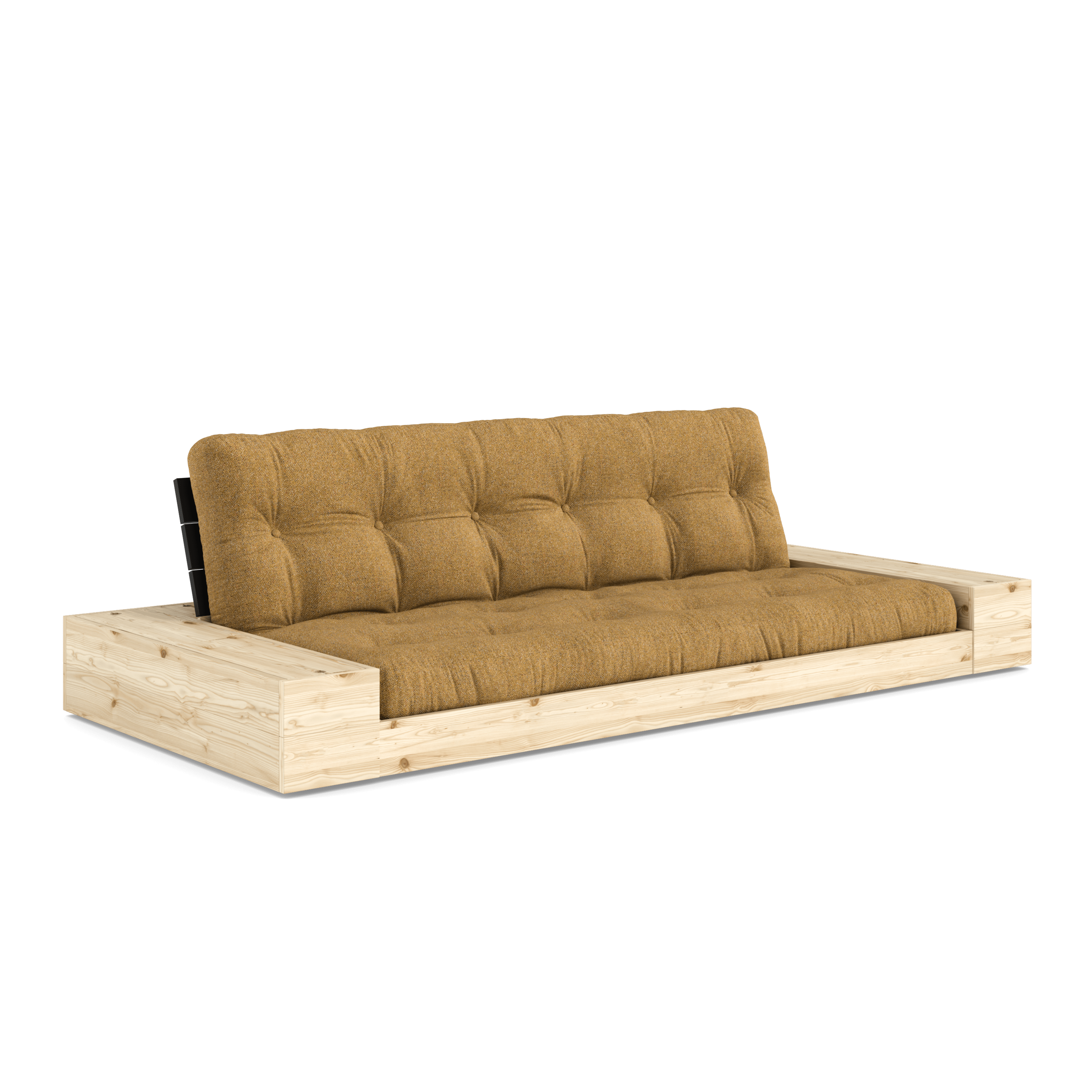 BASE BLACK NIGHT LACQUERED W. 2 SIDEBOXES CLEAR W. 5-LAYER MIXED MATTRESS GOLDEN OCHRE