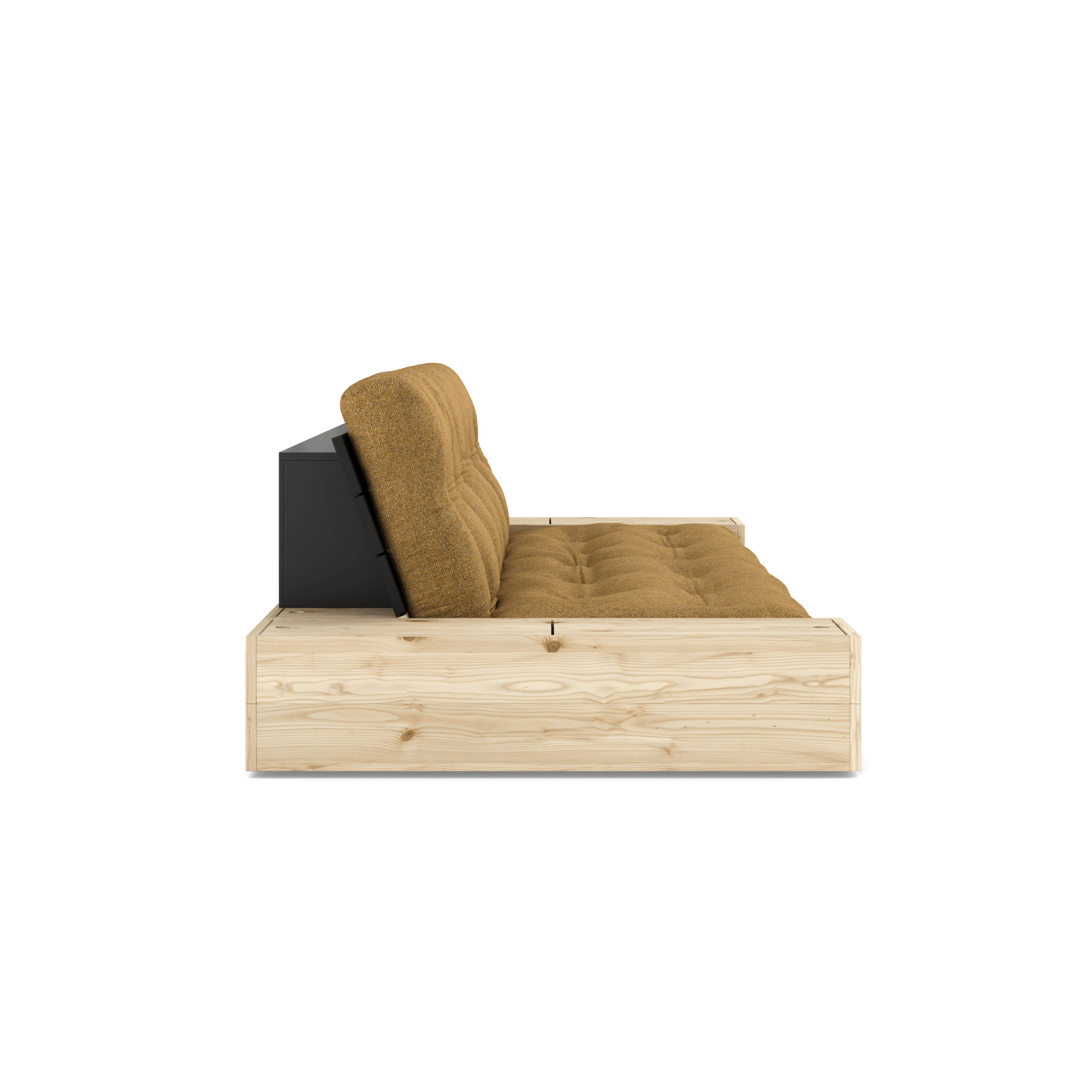 BASE BLACK NIGHT LACQUERED W. 2 SIDEBOXES CLEAR W. 5-LAYER MIXED MATTRESS GOLDEN OCHRE