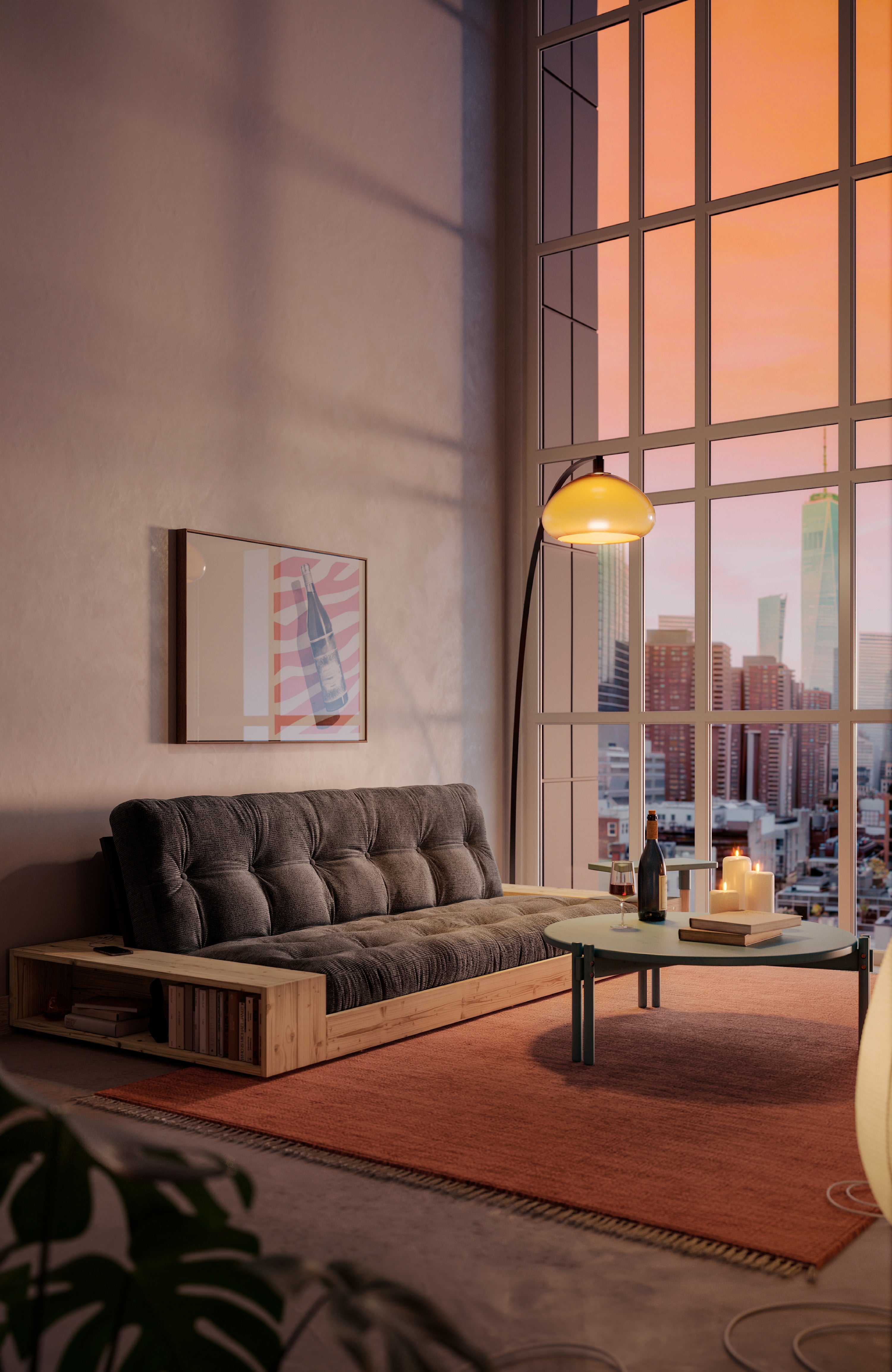 BASE CLEAR LACQUERED W. 2 SIDEBOXES CLEAR W. 5-LAYER MIXED MATTRESS PALE BLUE