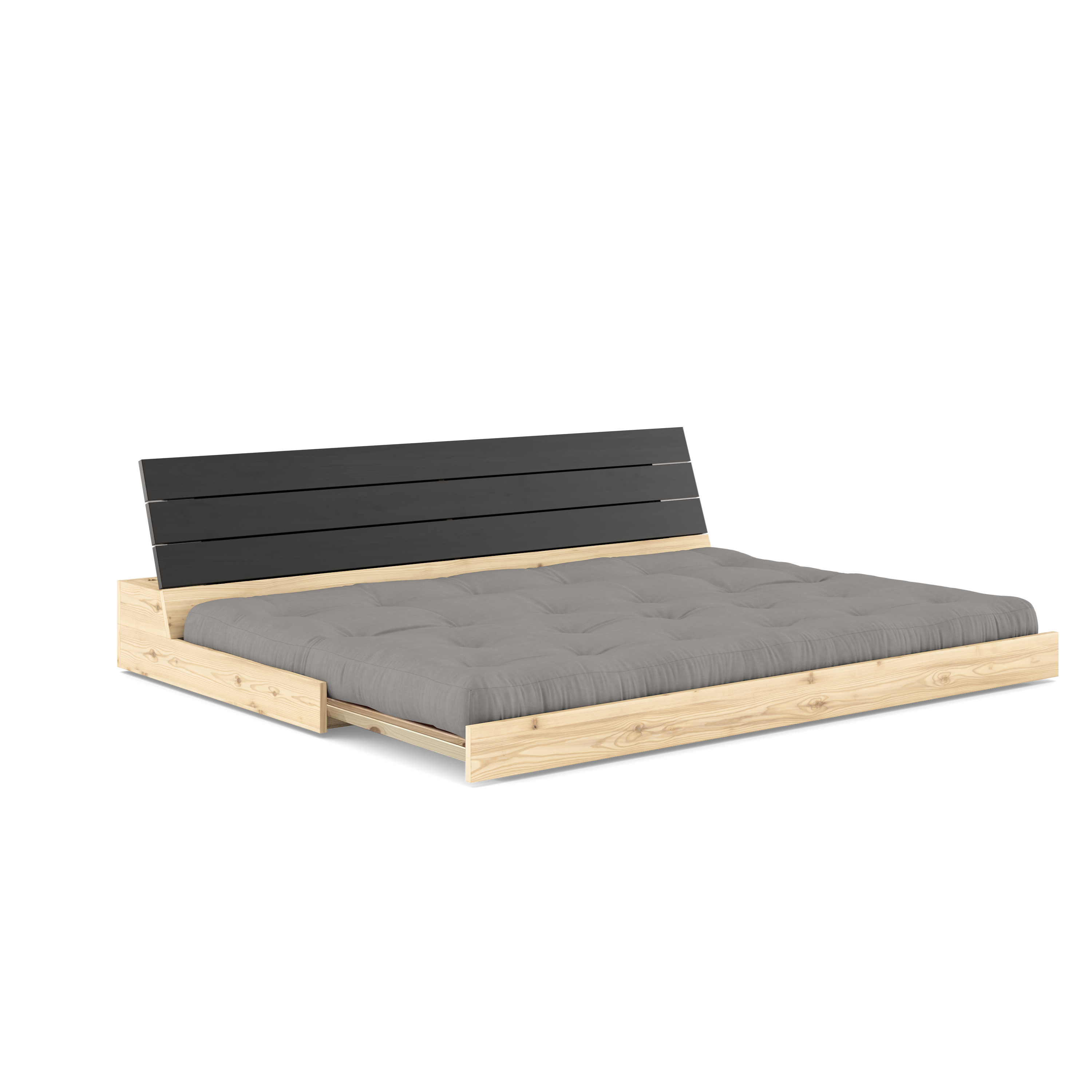 BASE BLACK NIGHT LACQUERED W. 5-LAYER MIXED MATTRESS GREY