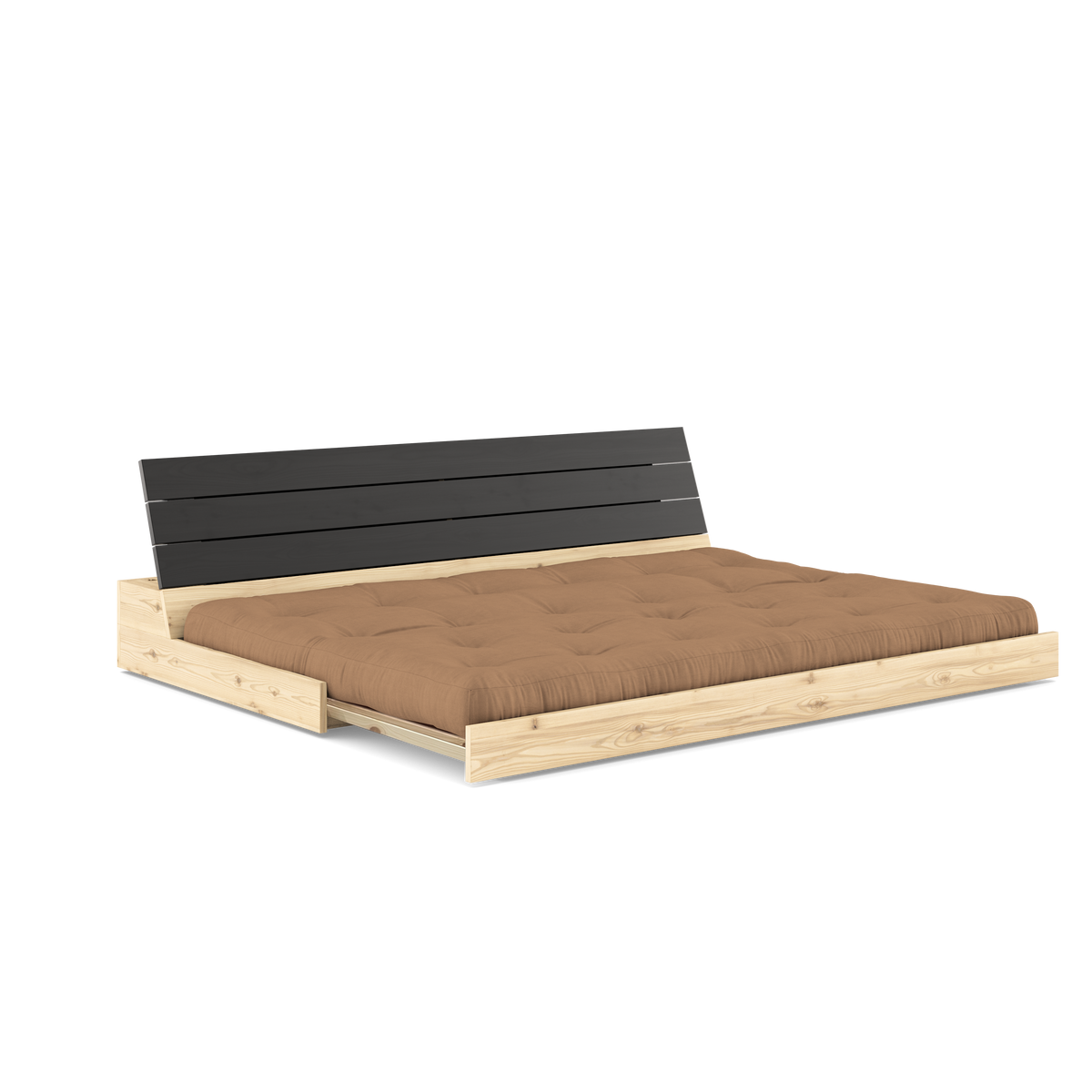 BASE BLACK NIGHT LACQUERED W. 5-LAYER MIXED MATTRESS MOCCA