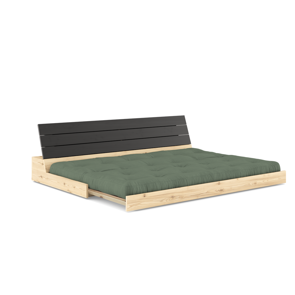 BASE BLACK NIGHT LACQUERED W. 5-LAYER MIXED MATTRESS OLIVE GREEN