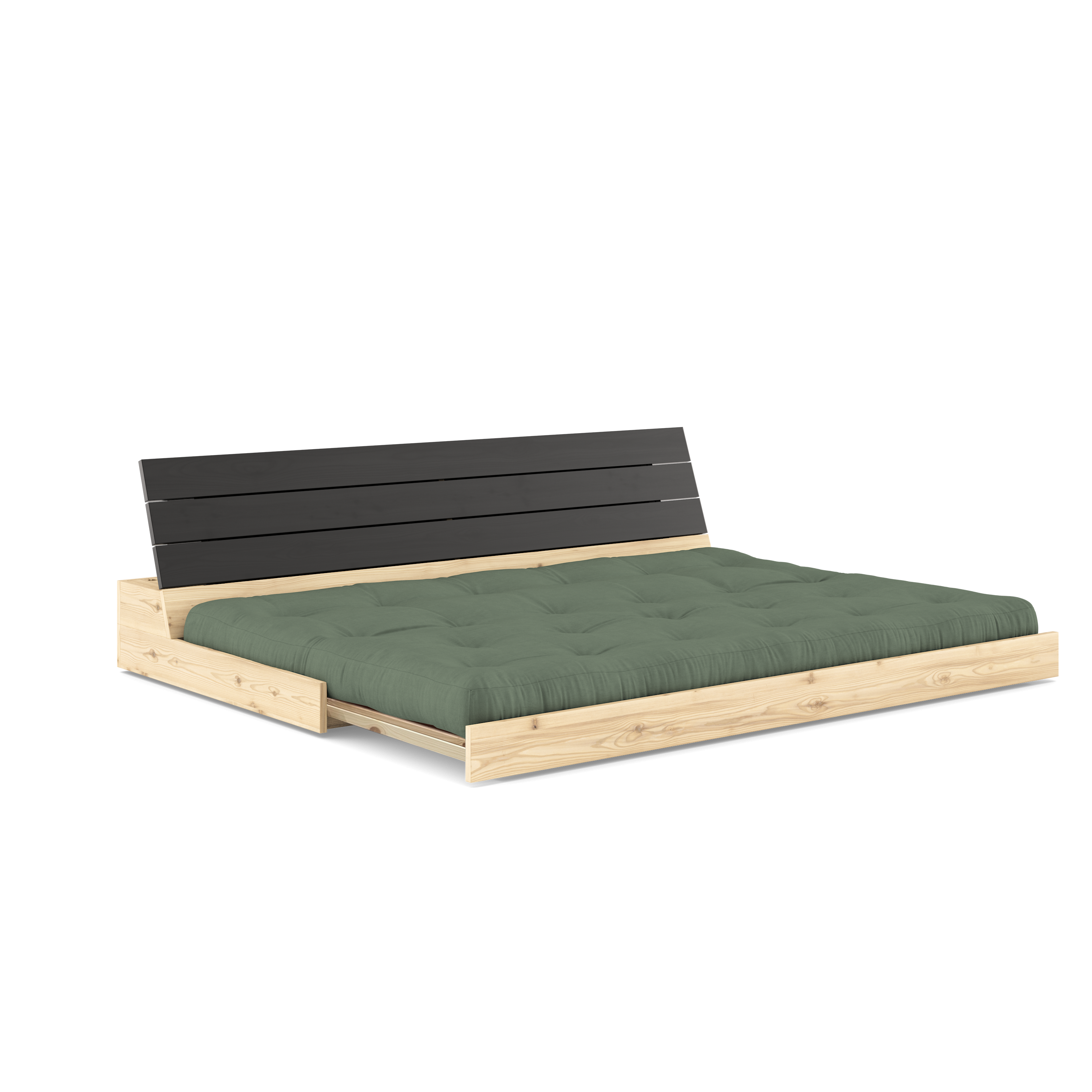 BASE BLACK NIGHT LACQUERED W. 5-LAYER MIXED MATTRESS OLIVE GREEN