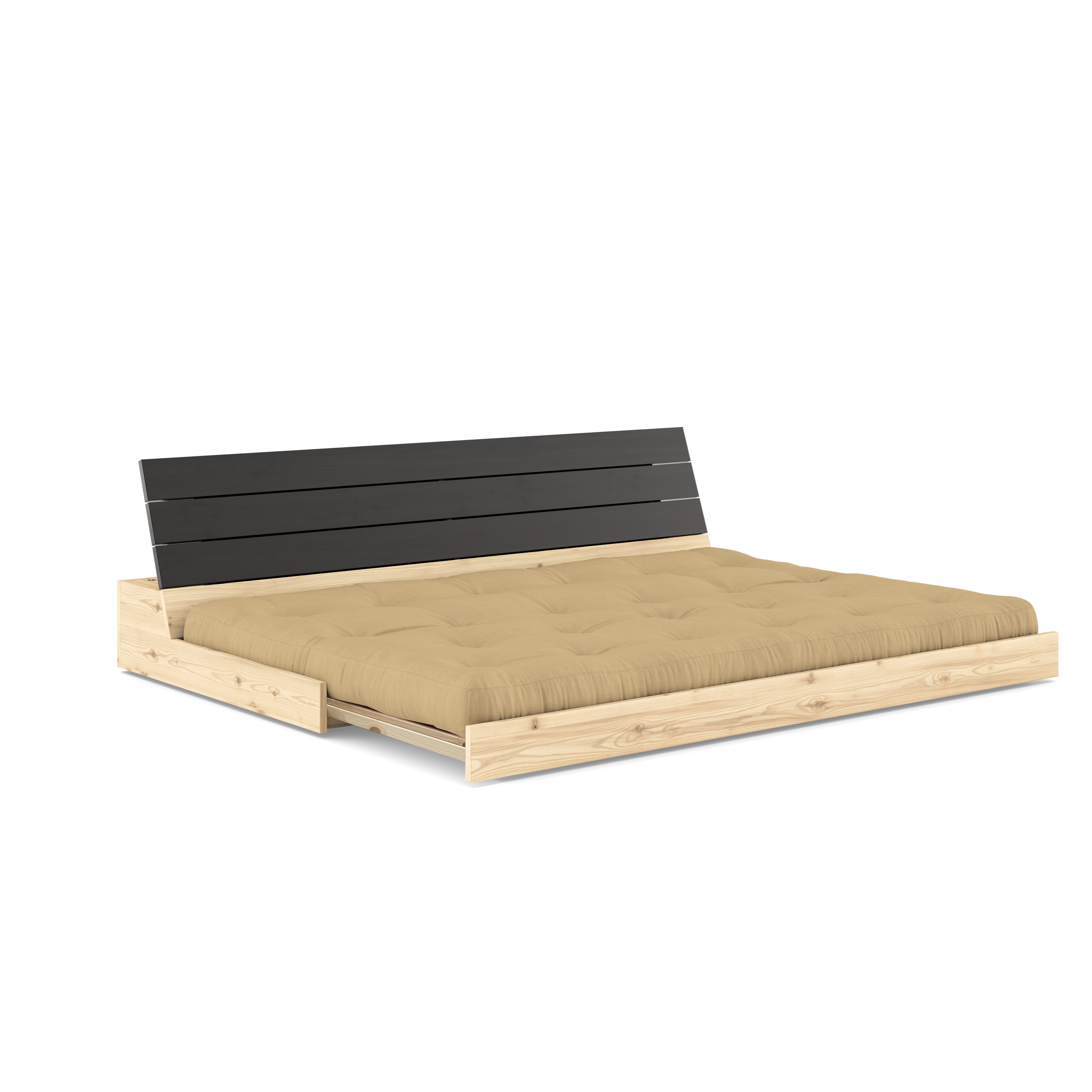 BASE BLACK NIGHT LACQUERED W. 5-LAYER MIXED MATTRESS WHEAT BEIGE