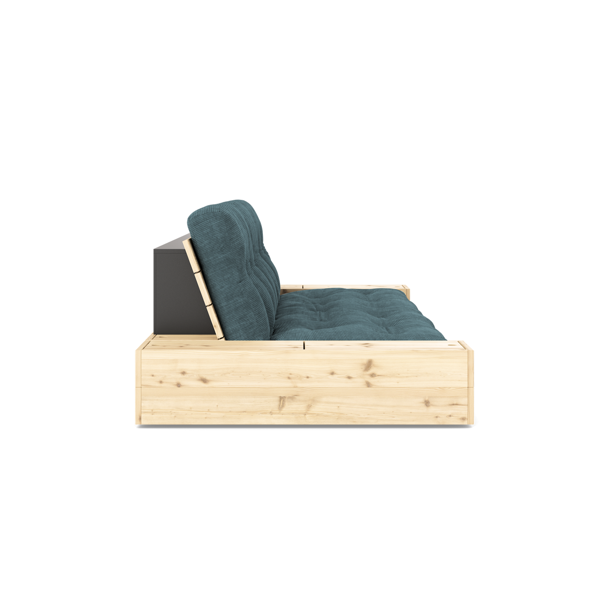 BASE CLEAR LACQUERED W. 2 SIDEBOXES CLEAR W. 5-LAYER MIXED MATTRESS PALE BLUE