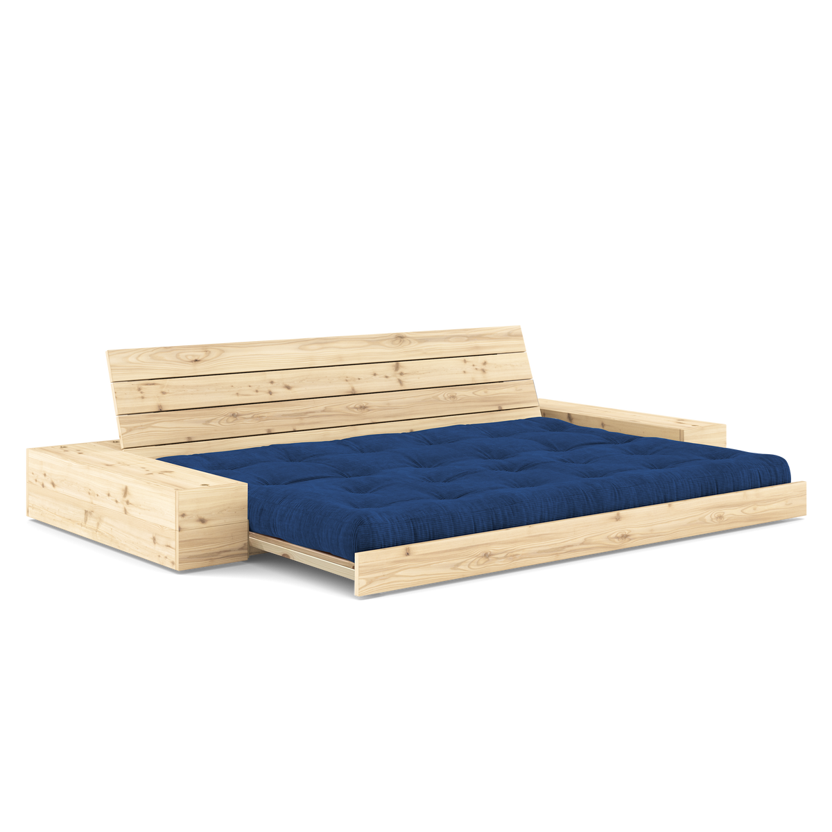 BASE CLEAR LACQUERED W. 2 SIDEBOXES CLEAR W. 5-LAYER MIXED MATTRESS ROYAL BLUE