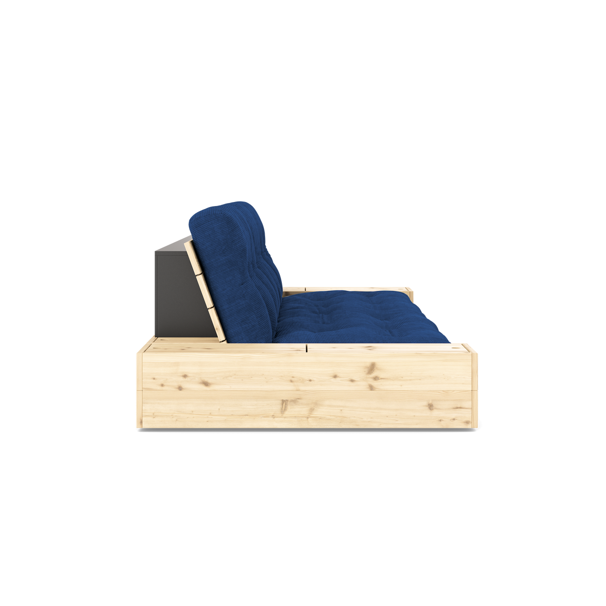 BASE CLEAR LACQUERED W. 2 SIDEBOXES CLEAR W. 5-LAYER MIXED MATTRESS ROYAL BLUE