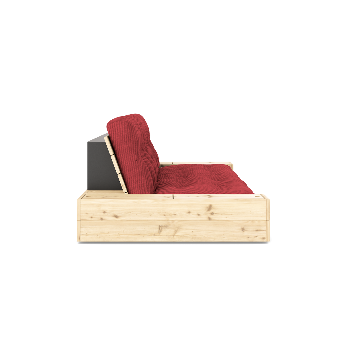 BASE CLEAR LACQUERED W. 2 SIDEBOXES CLEAR W. 5-LAYER MIXED MATTRESS RUBY RED