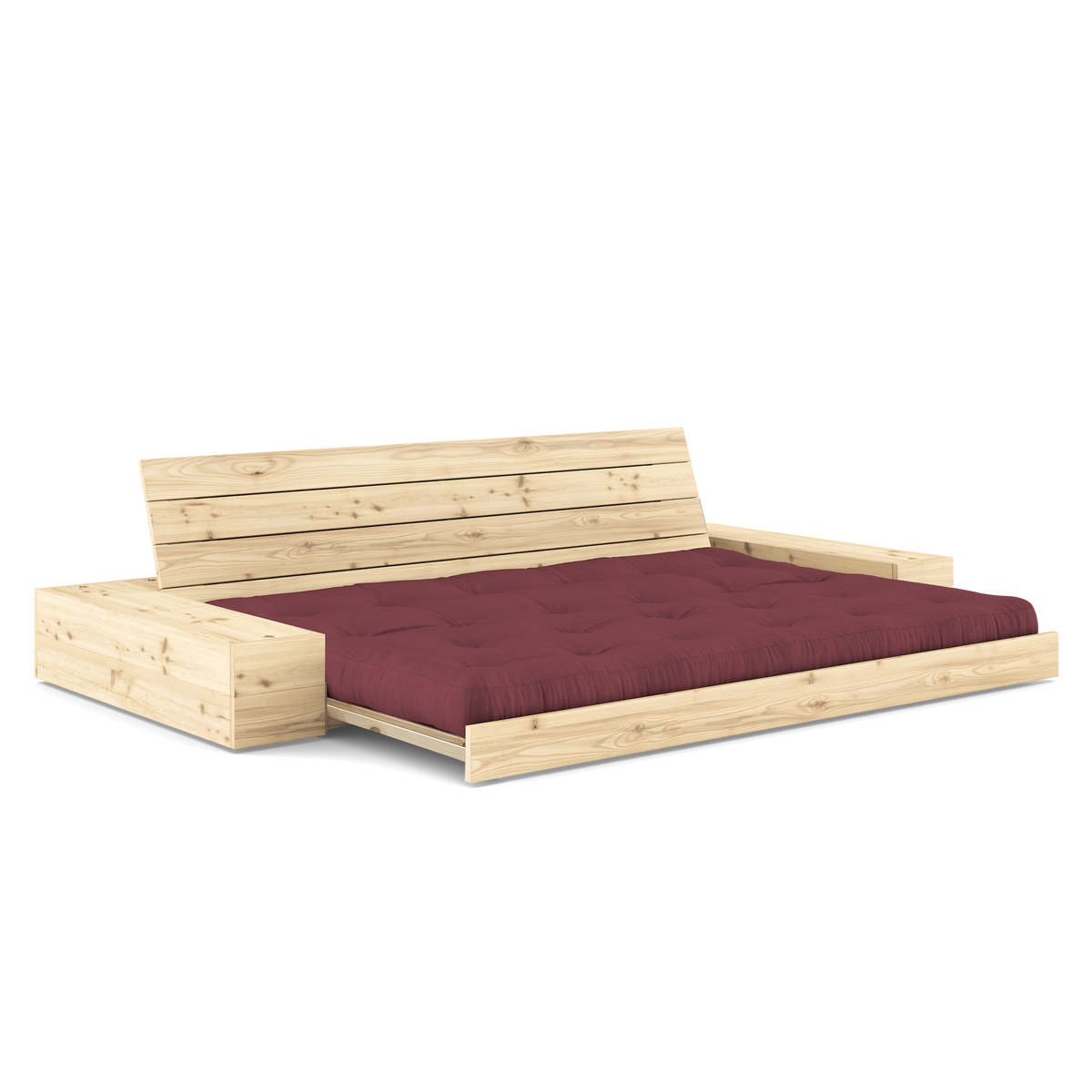 BASE CLEAR LACQUERED W. 2 SIDEBOXES CLEAR W. 5-LAYER MIXED MATTRESS BORDEAUX