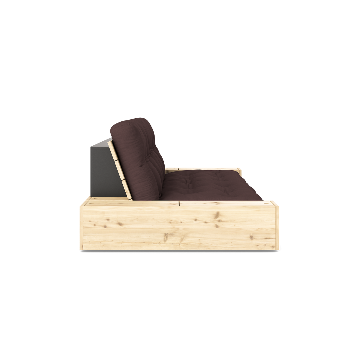 BASE CLEAR LACQUERED W. 2 SIDEBOXES CLEAR W. 5-LAYER MIXED MATTRESS BROWN