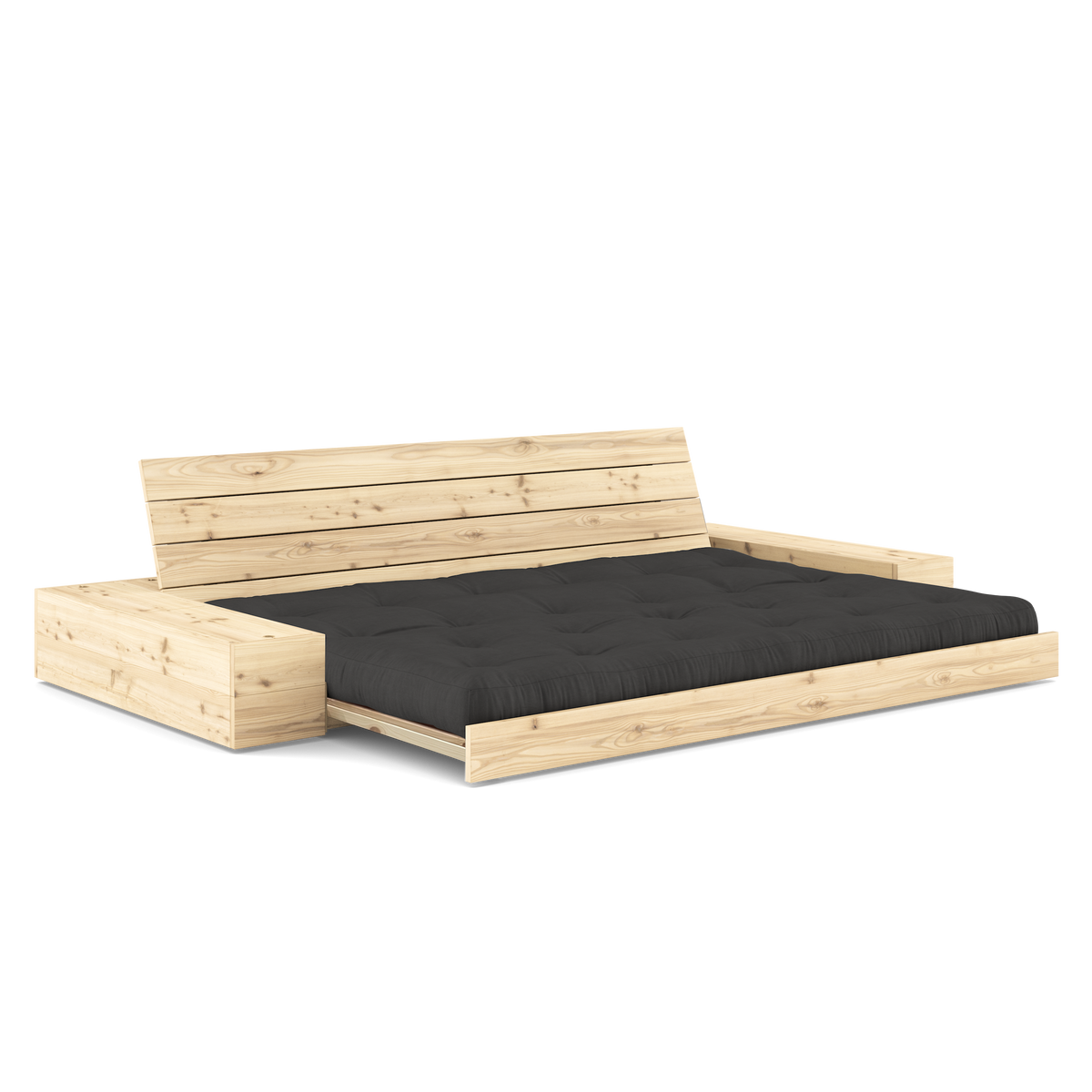 BASE CLEAR LACQUERED W. 2 SIDEBOXES CLEAR W. 5-LAYER MIXED MATTRESS DARK GREY