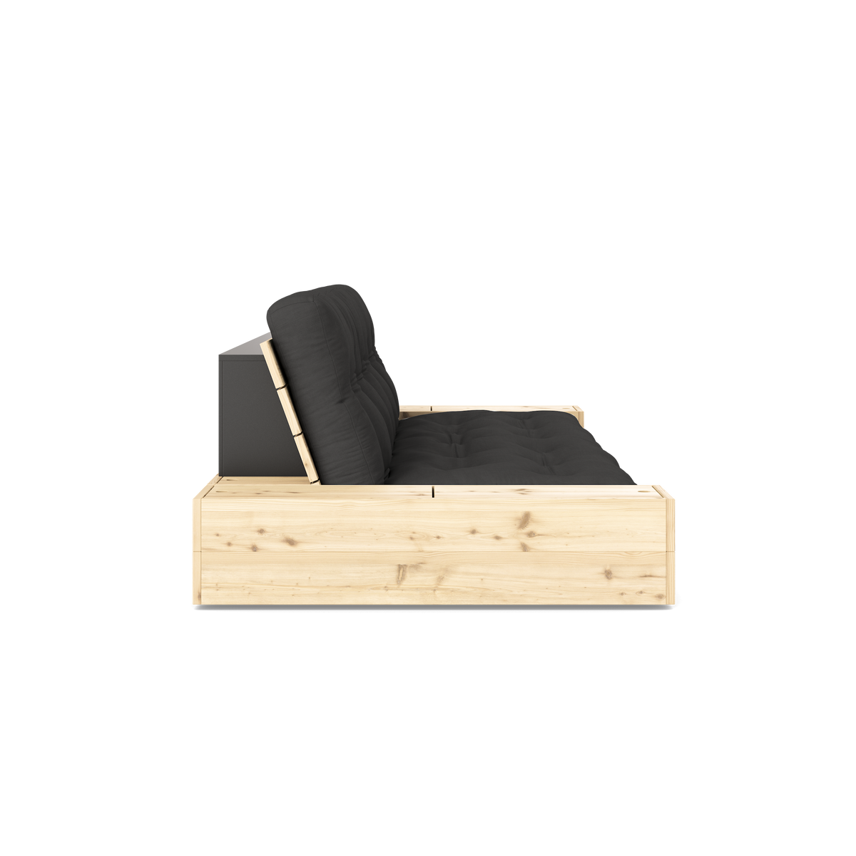 BASE CLEAR LACQUERED W. 2 SIDEBOXES CLEAR W. 5-LAYER MIXED MATTRESS DARK GREY