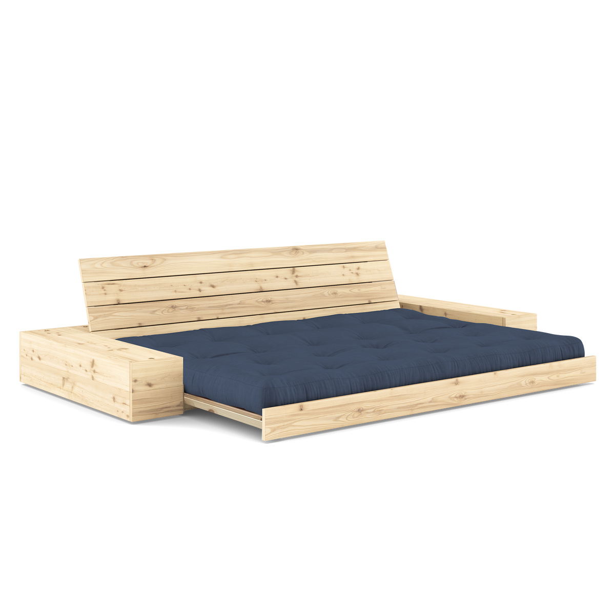 BASE CLEAR LACQUERED W. 2 SIDEBOXES CLEAR W. 5-LAYER MIXED MATTRESS NAVY