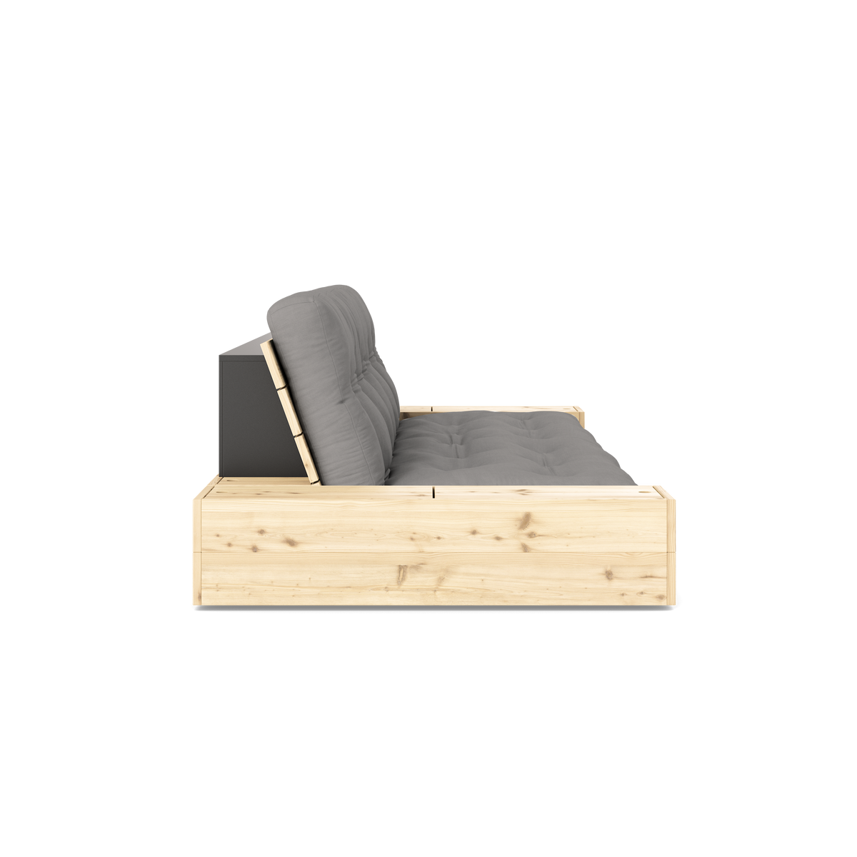 BASE CLEAR LACQUERED W. 2 SIDEBOXES CLEAR W. 5-LAYER MIXED MATTRESS GREY