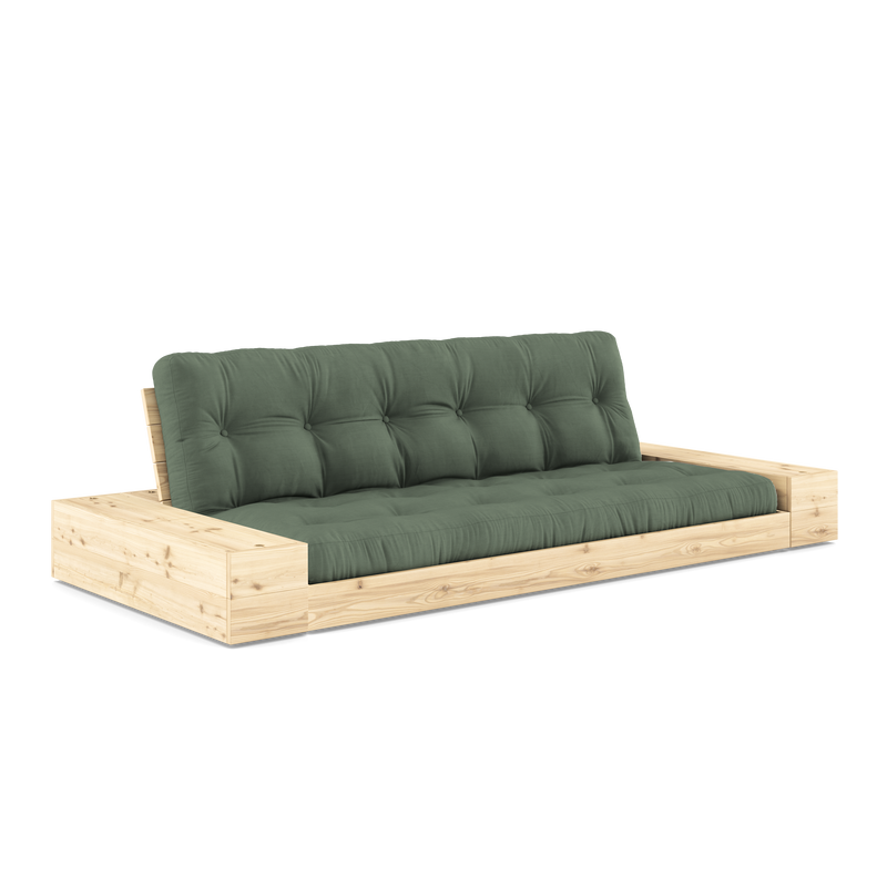 BASE CLEAR LACQUERED W. 2 SIDEBOXES CLEAR W. 5-LAYER MIXED MATTRESS OLIVE GREEN