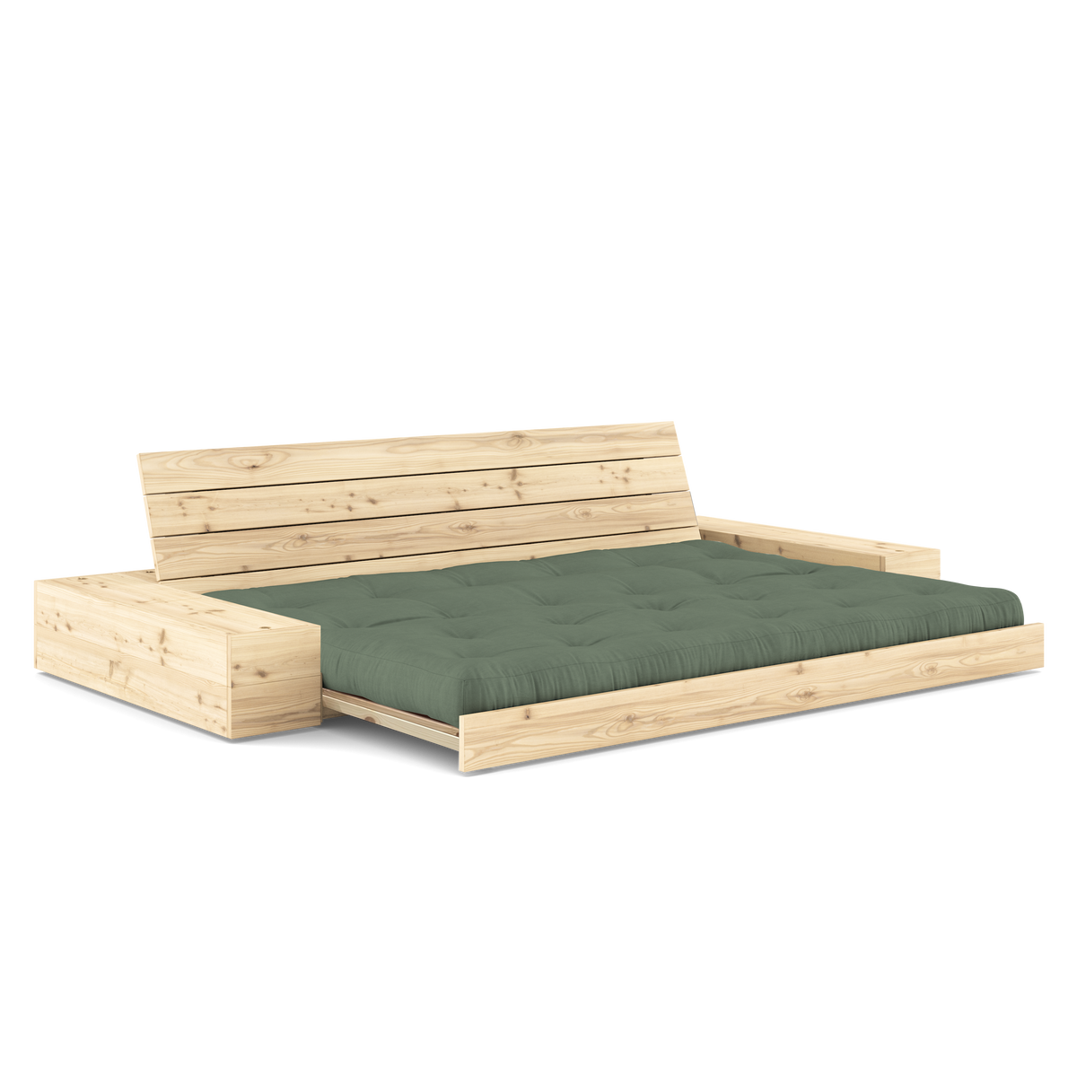 BASE CLEAR LACQUERED W. 2 SIDEBOXES CLEAR W. 5-LAYER MIXED MATTRESS OLIVE GREEN