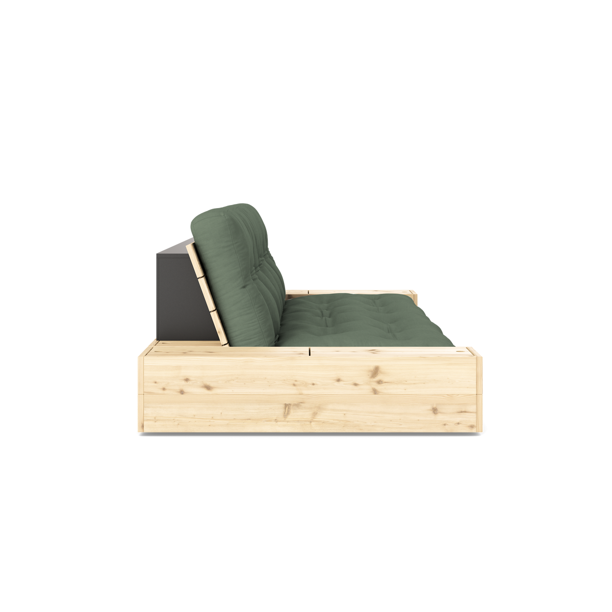 BASE CLEAR LACQUERED W. 2 SIDEBOXES CLEAR W. 5-LAYER MIXED MATTRESS OLIVE GREEN