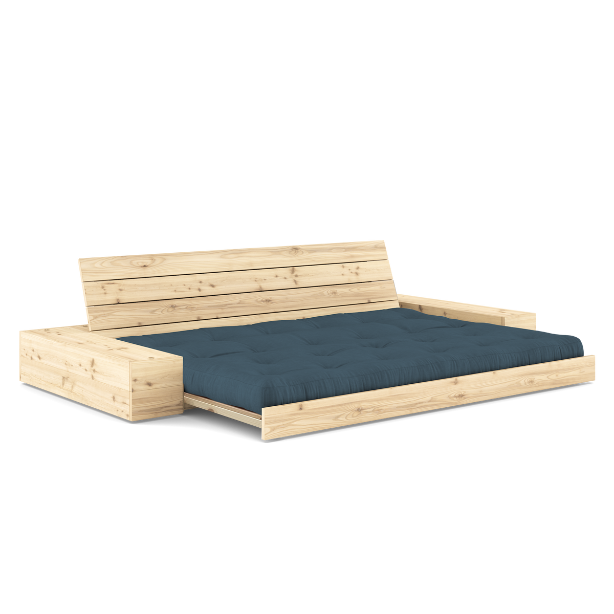 BASE CLEAR LACQUERED W. 2 SIDEBOXES CLEAR W. 5-LAYER MIXED MATTRESS PETROL BLUE