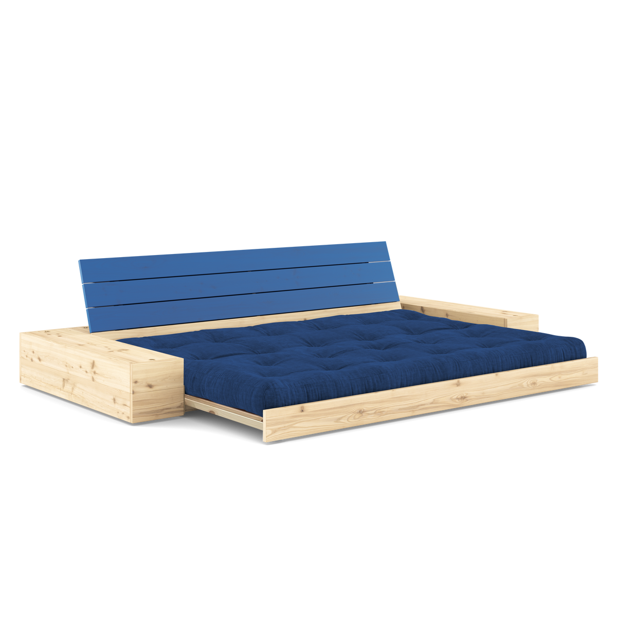 BASE COBALT BLUE LACQUERED W. 2 SIDEBOXES CLEAR W. 5-LAYER MIXED MATTRESS ROYAL BLUE
