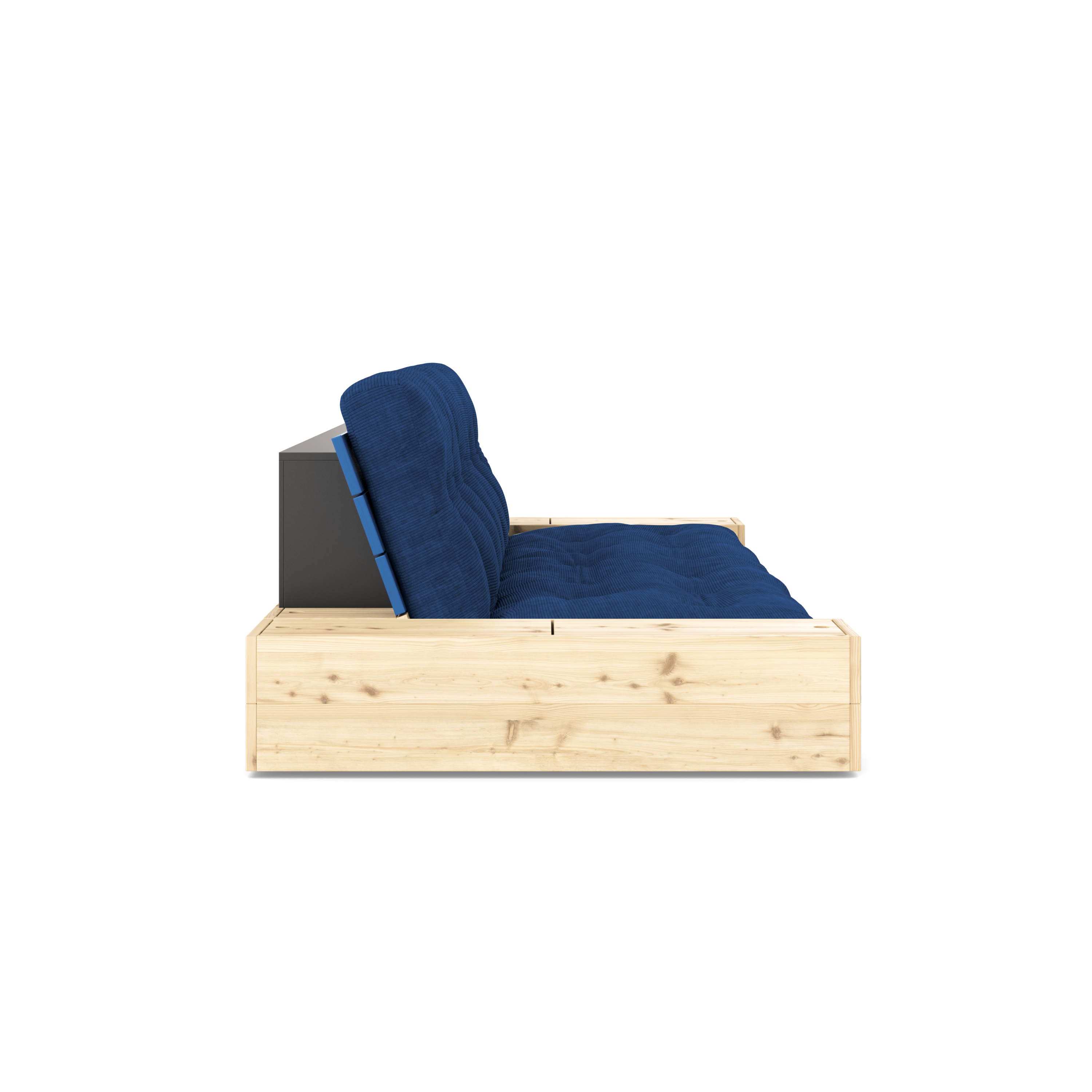 BASE COBALT BLUE LACQUERED W. 2 SIDEBOXES CLEAR W. 5-LAYER MIXED MATTRESS ROYAL BLUE