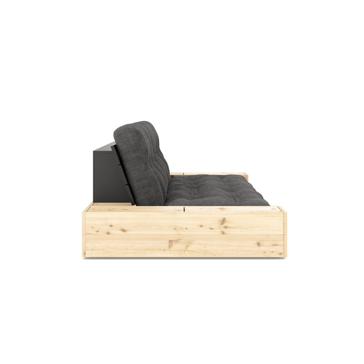 BASE BLACK NIGHT LACQUERED W. 2 SIDEBOXES CLEAR W. 5-LAYER MIXED MATTRESS CHARCOAL