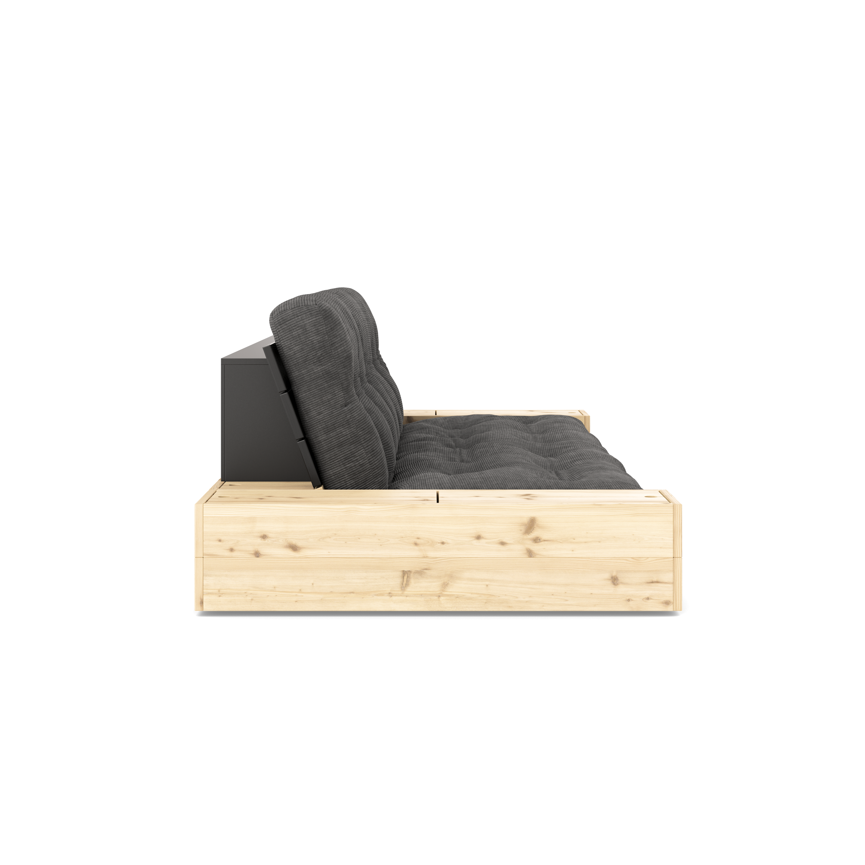 BASE BLACK NIGHT LACQUERED W. 2 SIDEBOXES CLEAR W. 5-LAYER MIXED MATTRESS CHARCOAL