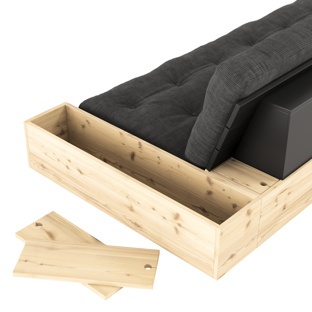 BASE BLACK NIGHT LACQUERED W. 2 SIDEBOXES CLEAR W. 5-LAYER MIXED MATTRESS CLAY BROWN