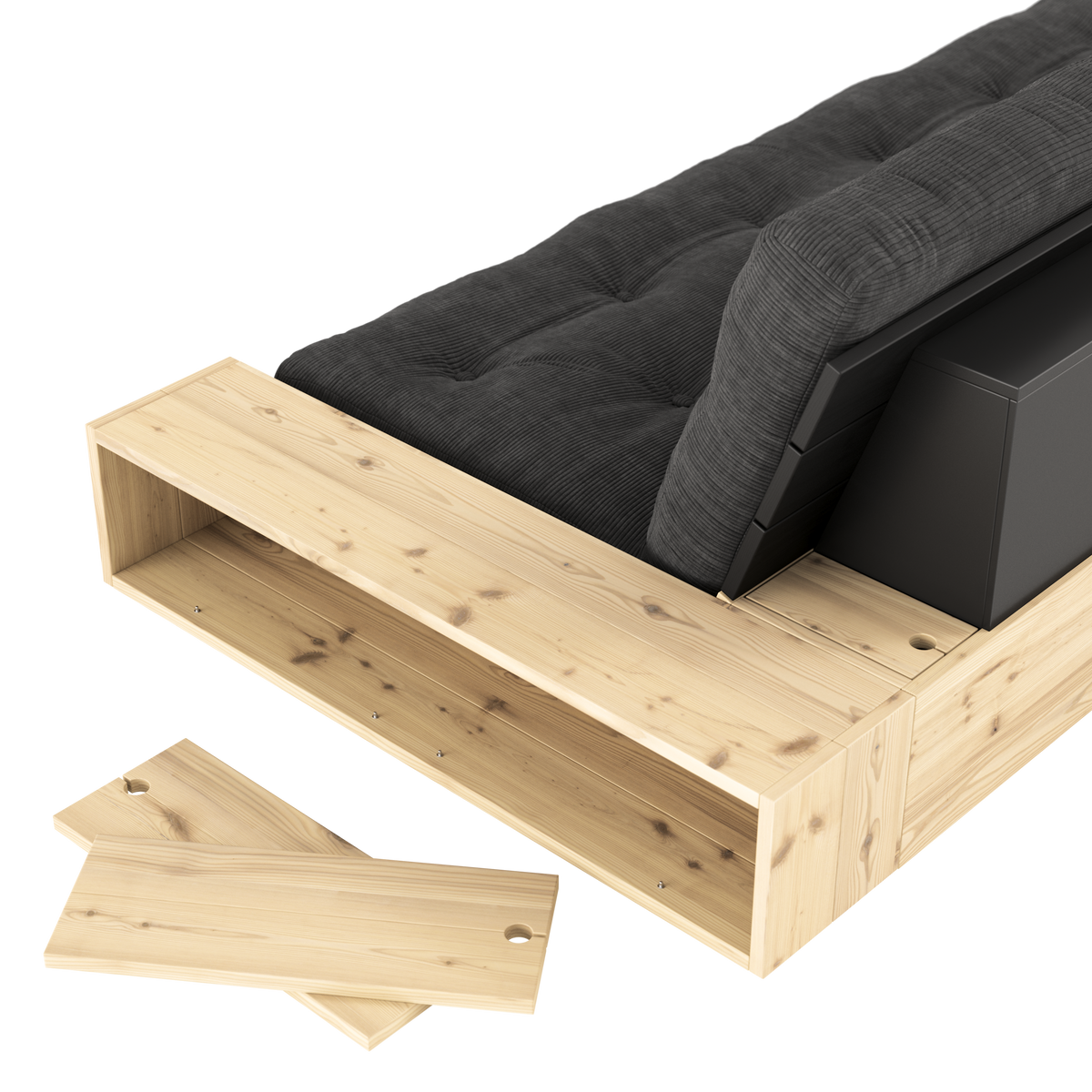 BASE BLACK NIGHT LACQUERED W. 2 SIDEBOXES CLEAR W. 5-LAYER MIXED MATTRESS SEAWEED