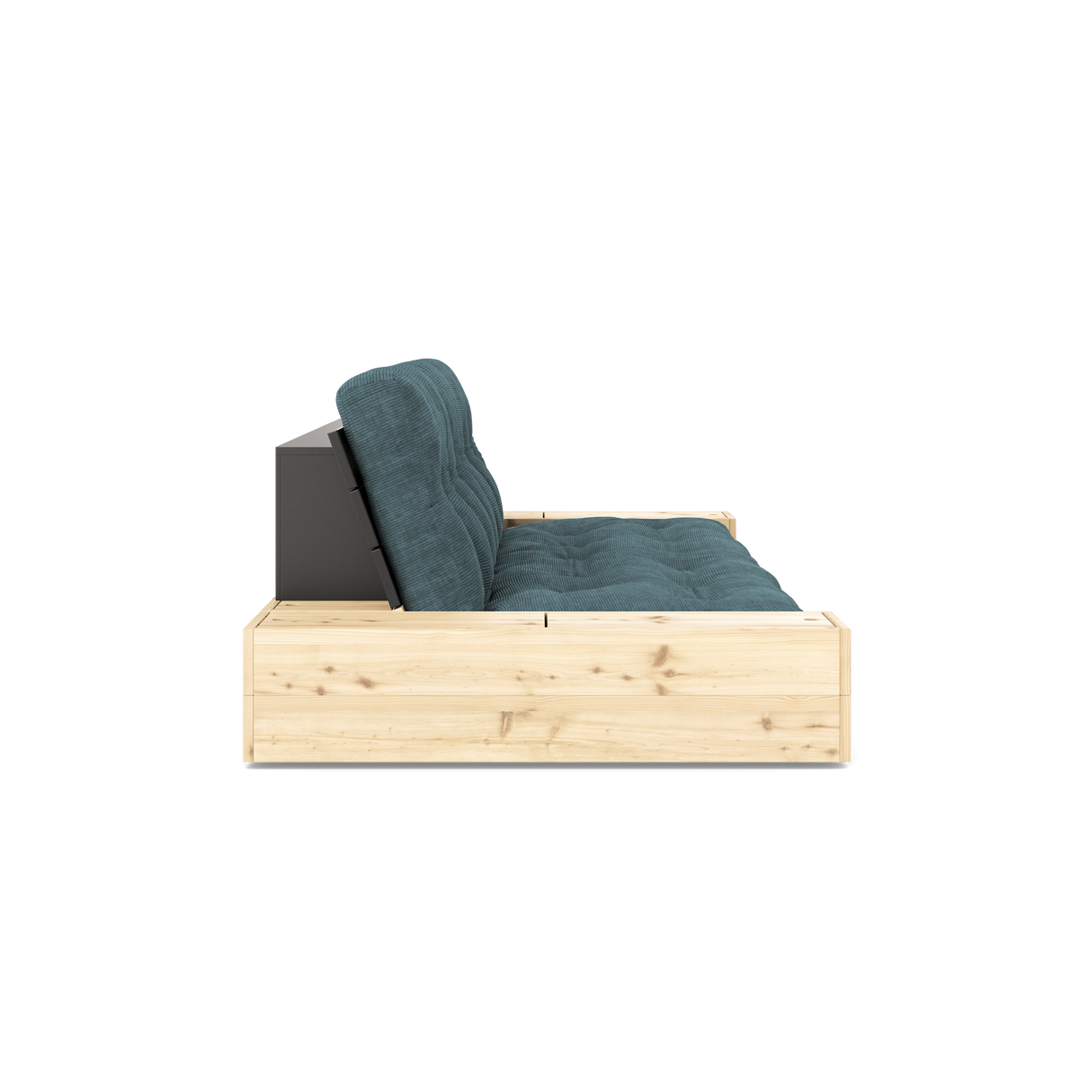 BASE BLACK NIGHT LACQUERED W. 2 SIDEBOXES CLEAR W. 5-LAYER MIXED MATTRESS PALE BLUE