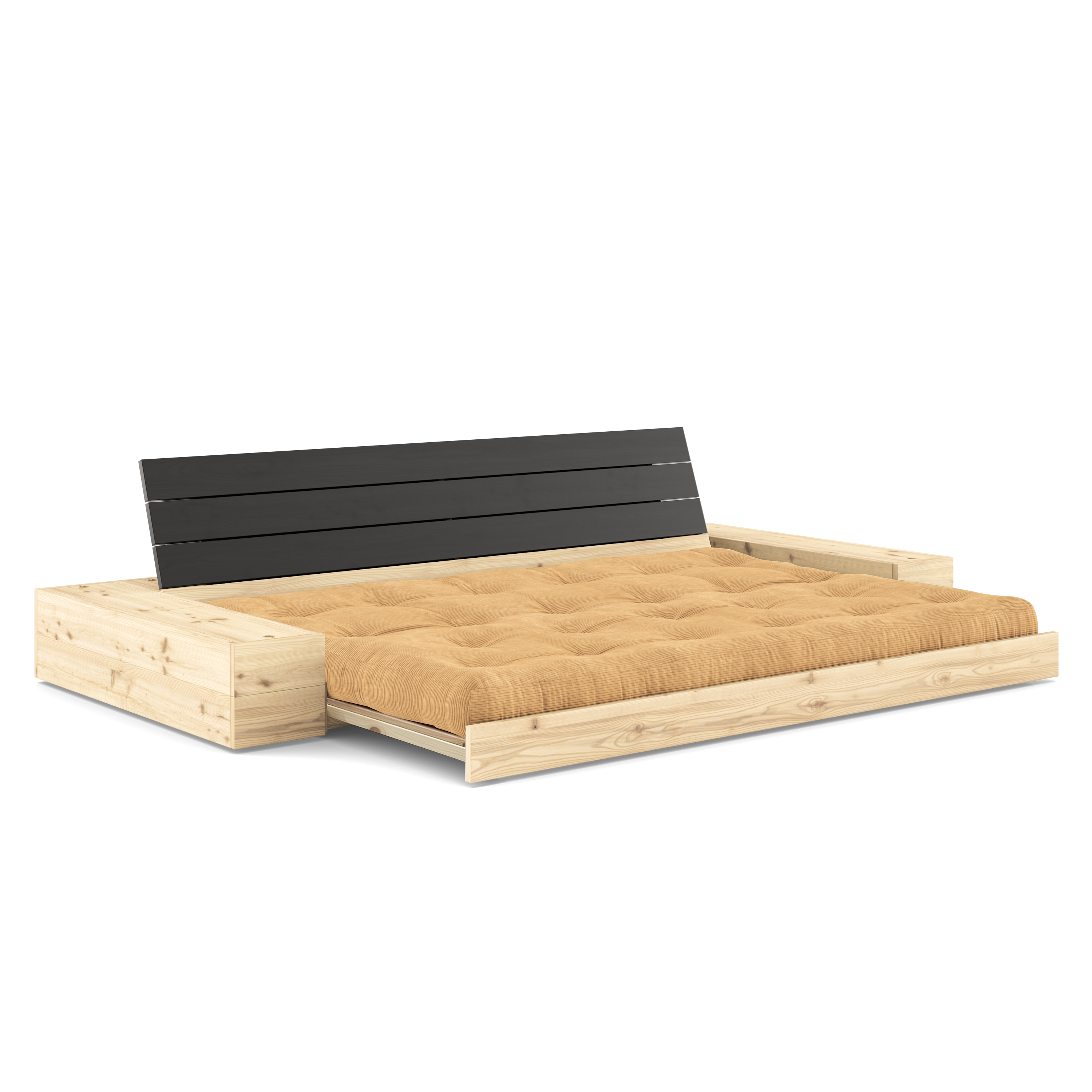 BASE BLACK NIGHT LACQUERED W. 2 SIDEBOXES CLEAR W. 5-LAYER MIXED MATTRESS FUDGE BROWN