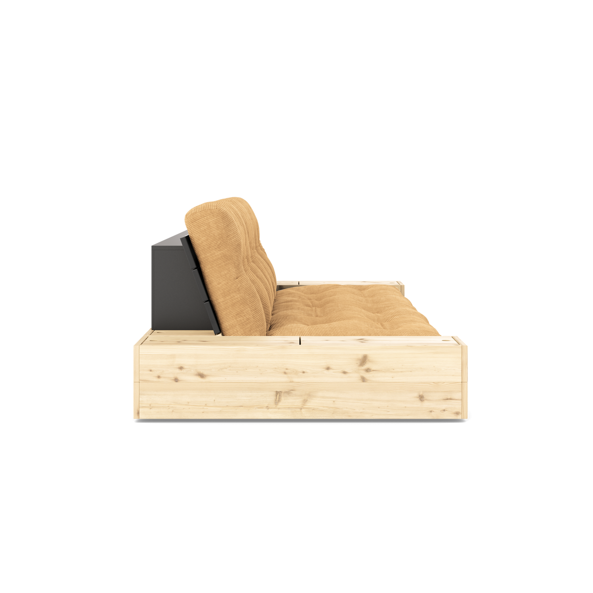 BASE BLACK NIGHT LACQUERED W. 2 SIDEBOXES CLEAR W. 5-LAYER MIXED MATTRESS FUDGE BROWN