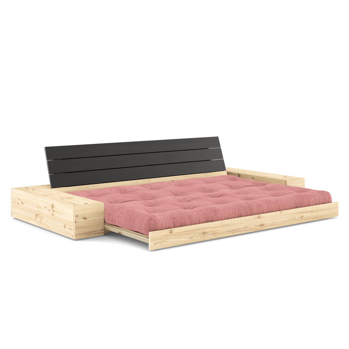 BASE BLACK NIGHT LACQUERED W. 2 SIDEBOXES CLEAR W. 5-LAYER MIXED MATTRESS SORBET PINK